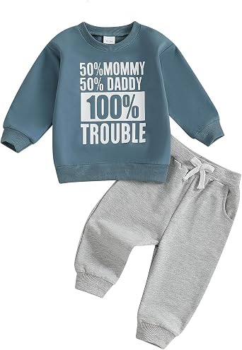 Fernvia Toddler Baby Boy Fall Clothes Letter Print Tops Pants 2Pcs Outfits