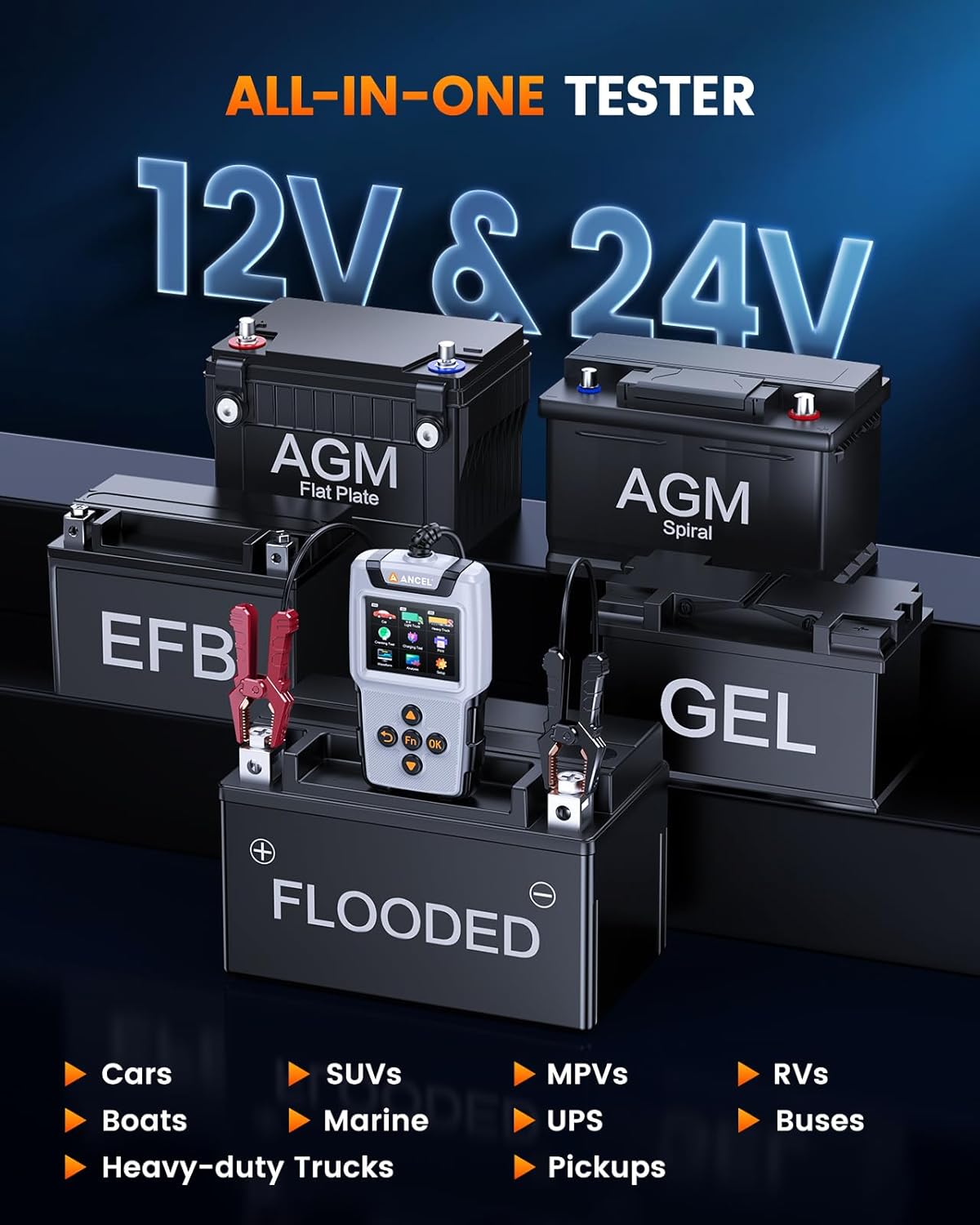 ANCEL BA101 PRO Battery Tester 12V&24V with Color Display, ANCEL Large Protective Case for OBD2 Scanner and Code Reader