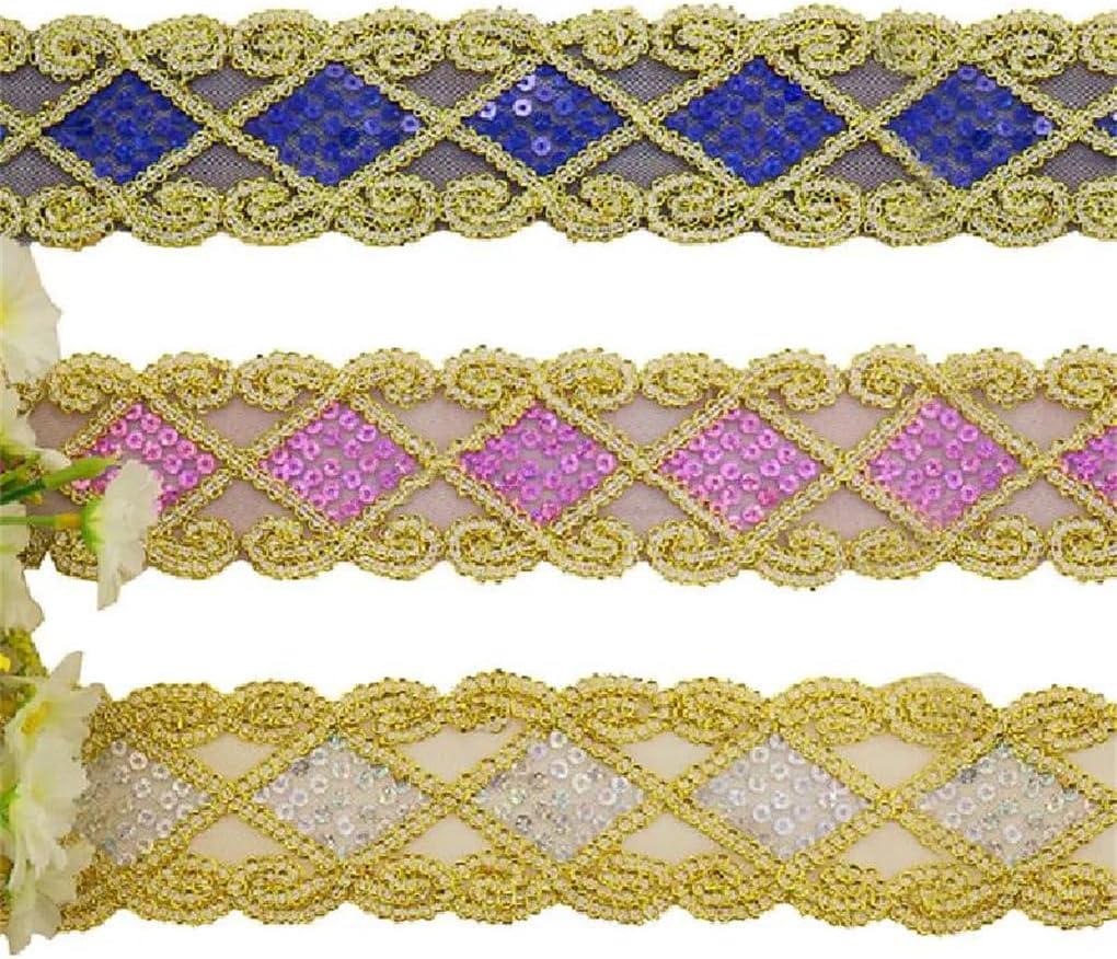 9 Yard Gold Embroidered Lace Appliques Sequined Lace Ribbon Bands Sewing Apparel Trims Sequin Belt Squared Floral 2''