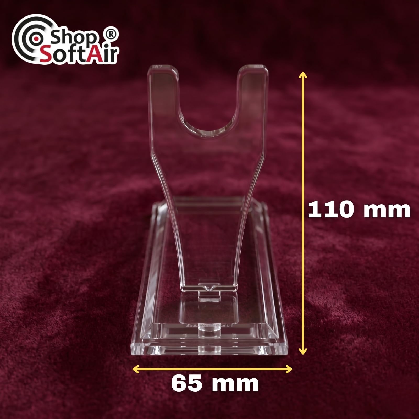 Espositore per Pistole in Plastica Trasparente, con Supporto per Calcio e Canna, Base 220x65 mm