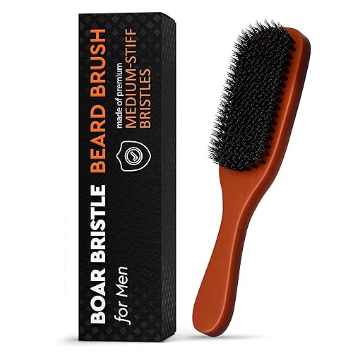 Cepillo de barba para hombre con mango – Cepillo de barba de cerdas de jabalí suave para hombres, diseño de madera de 9 pulgadas para barbas