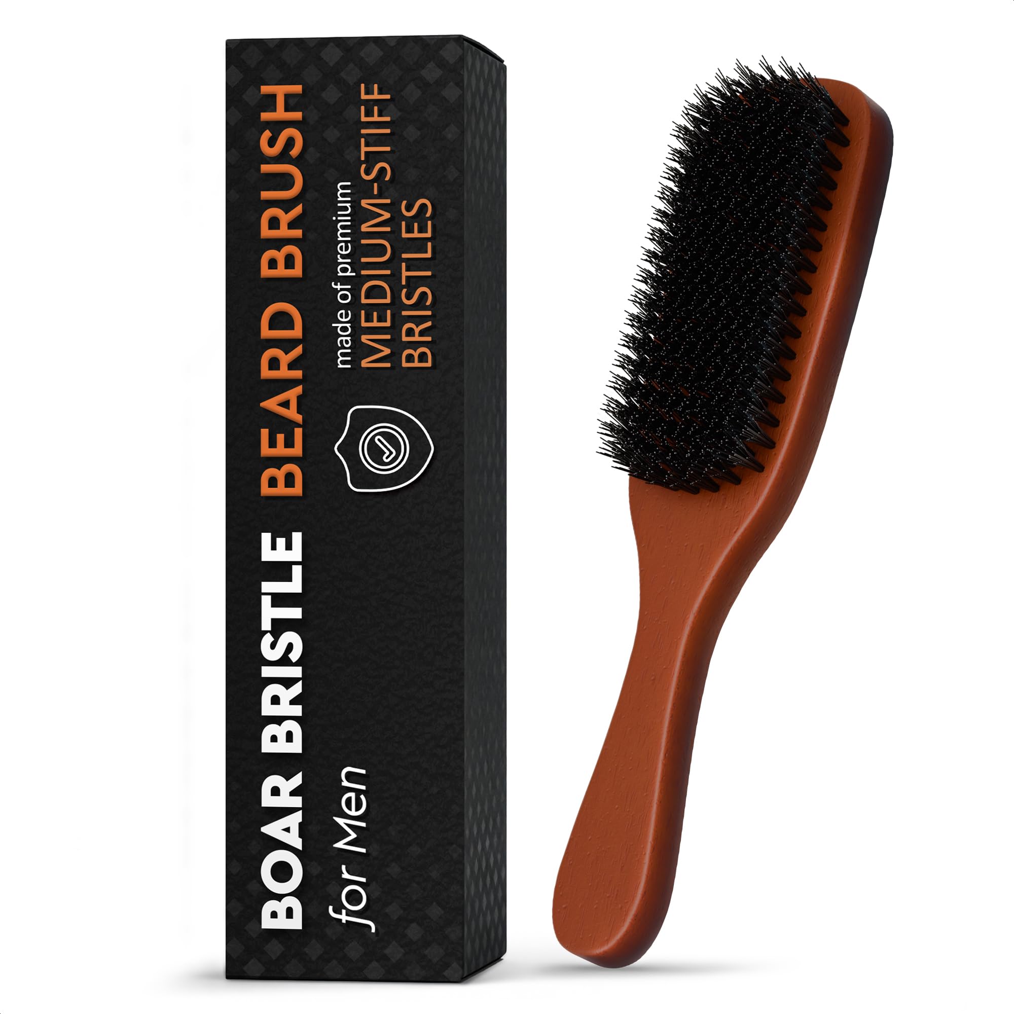 Mens Beard Brush with Handle, 9 in, Soft Boar Bristle, Wooden