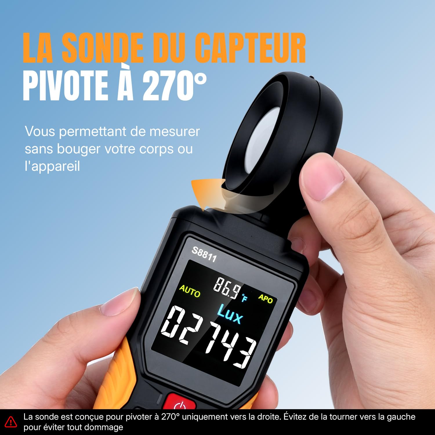Mcbazel Luxmètre Numérique, 200 000 Lux/FC, Capteur Haute Précision Rotatif à 270° et Écran Couleur HD avec Température Ambiante pour Plantes, Photographie et Usage Intérieur