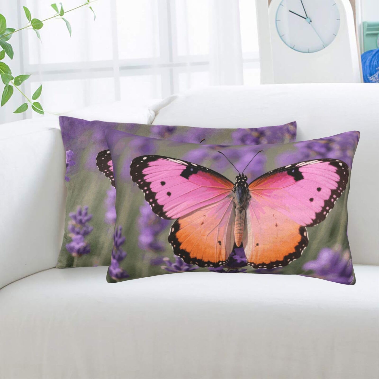 2 Pack Standard Pillowcases Sets, Ultra Soft Comfort Microfiber Plush Pillow Cases Colorful Butterfly Decorative Throw Pillow Cover with Hidden Zipper for Bedroom, Sofa, Couch,16"X24"