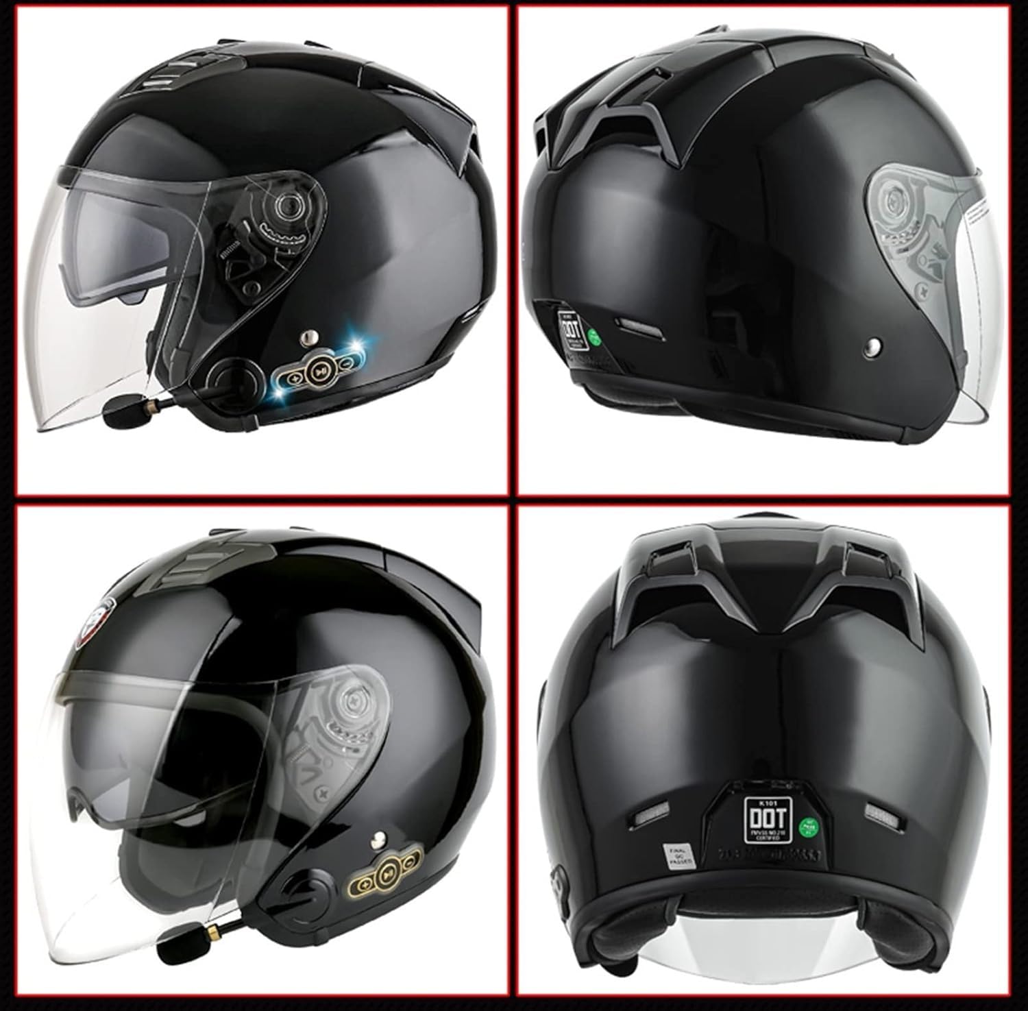 Casco Bluetooth integrato per adulti, casco jet scooter certificazione ECE, casco scooter, casco jet uomo e donna con doppia visiera F, M57-58CM