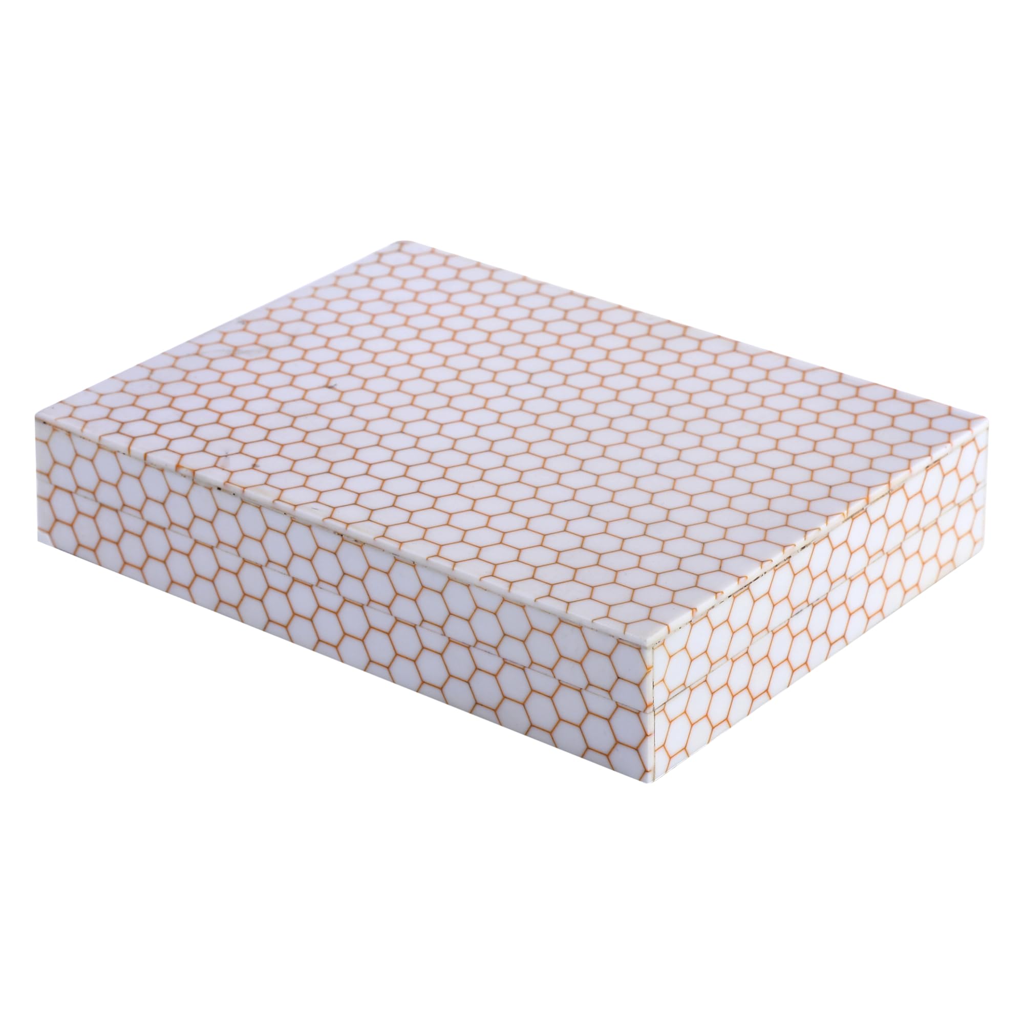 Handicrafts Home Large Decorative Storage Box with Lid– 8x6x1.5” Coffee Table Organizer, Keepsake-Decorative Boxes for Home Decor, Stylish Decorative Box for Office Décor-Hive Honey