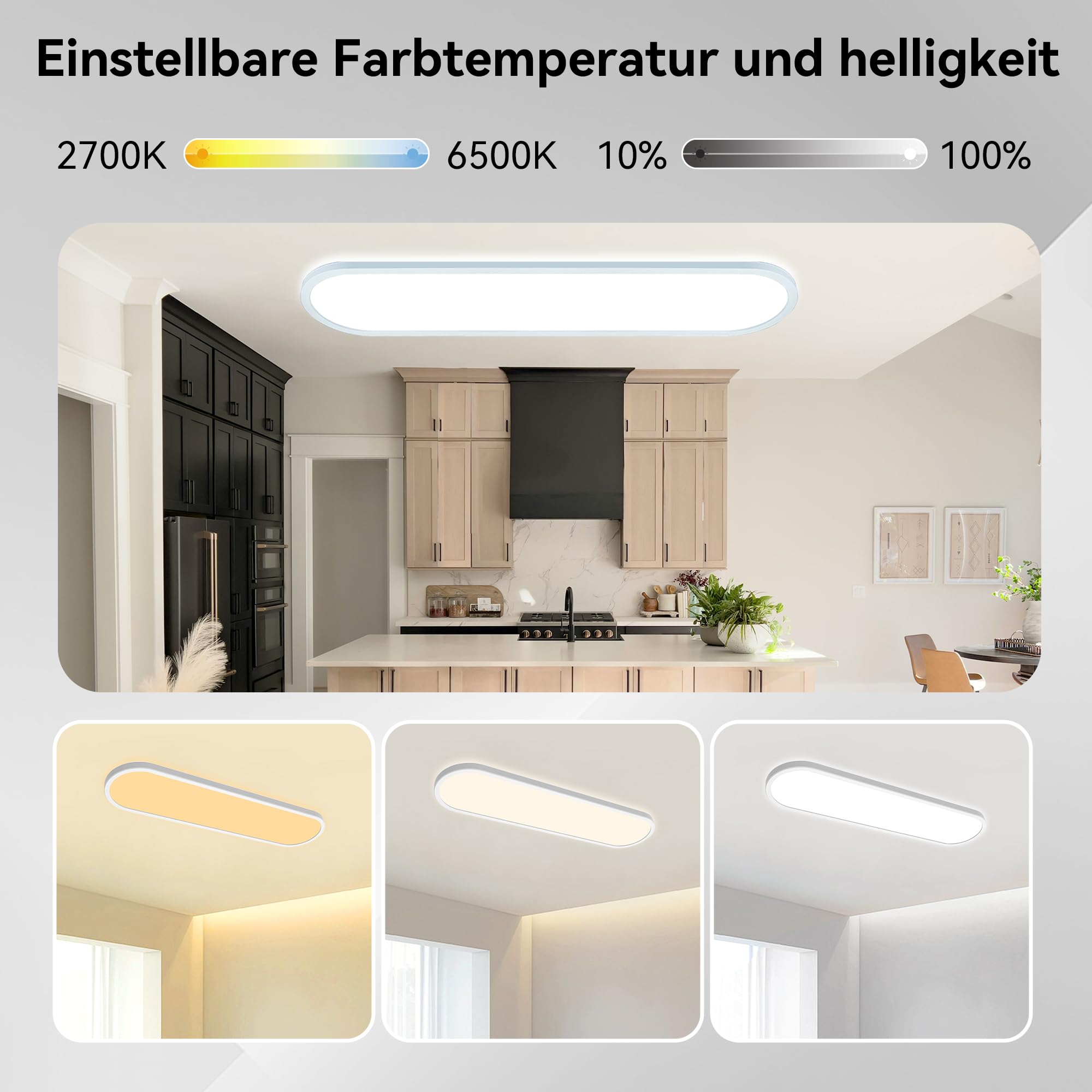 ONDTA LED Deckenleuchte Flach 32W, 80x20 CM 2700K-6500K 4350LM Oval