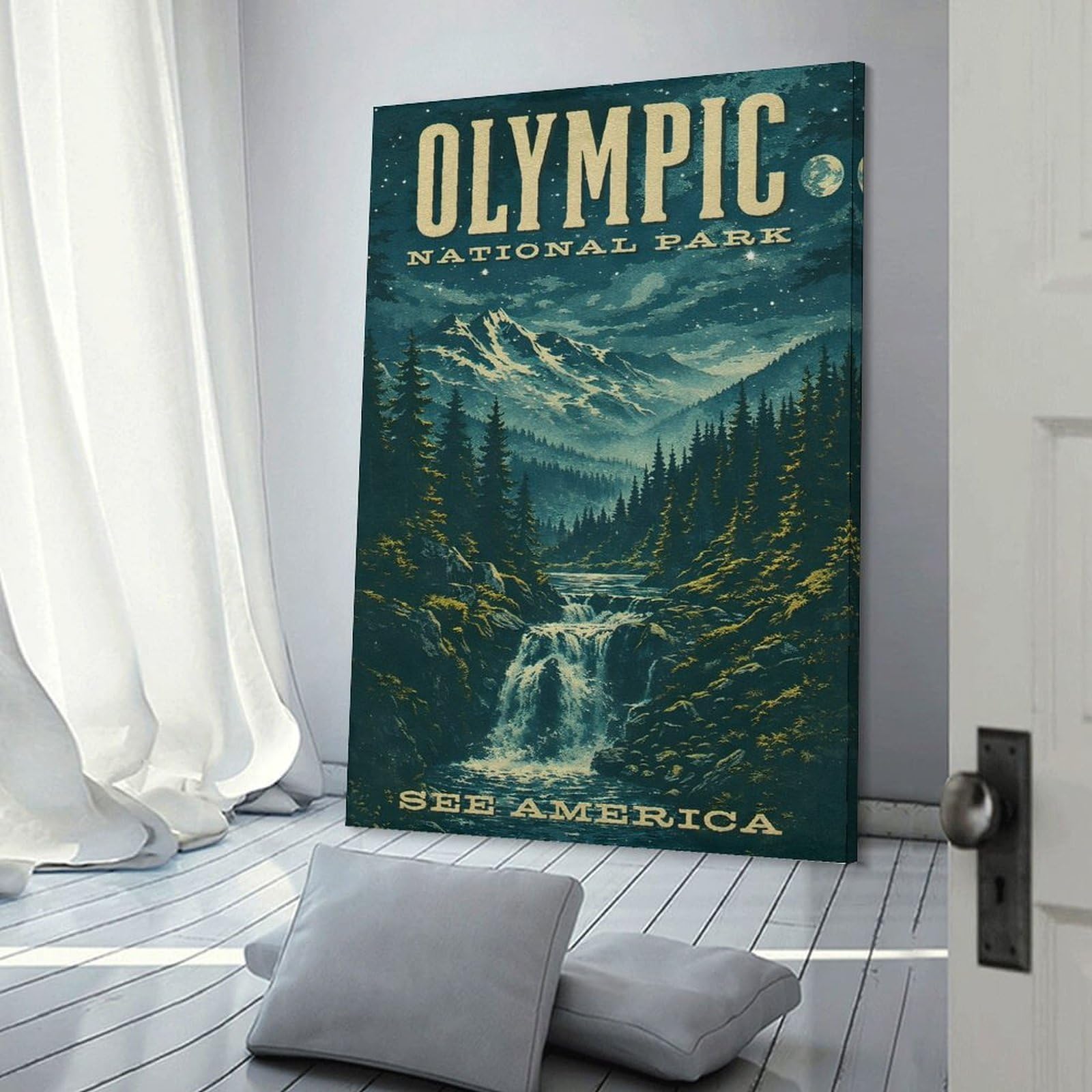 Junmoney Wall Decor Canvas Print Olympic National Park Vintage, 24x36inch(60x90cm), for Bedroom Walls, Guest Spaces Or Lounges, Decorative Wall Art for Cosy Rooms