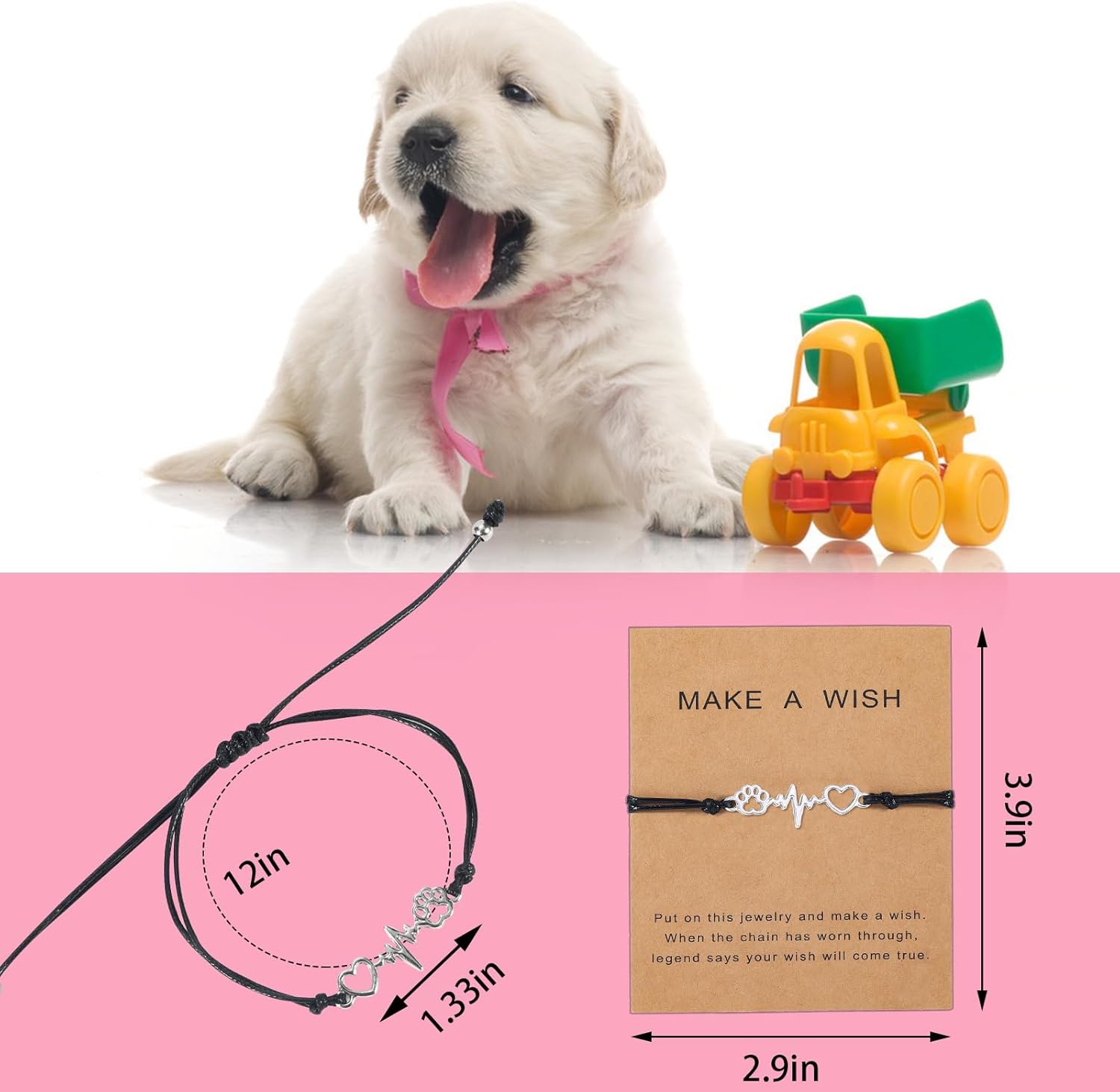 PLwelth Puppy Dog Bracelets for Women Men Dog Memorial Gifts for Pet Lover Friendship Gifts for Her His Couples Adjustable String - Image 6