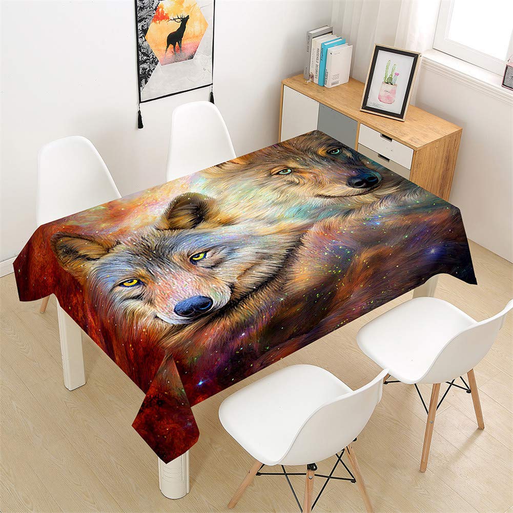 Morbuy Vintage Table Cloths Rectangular Waterproof, 3D Animal Wolf Print Tablecloth Wipe Clean Stain Resistant Table Cover For Kitchen Dining Garden Kids Party Decorations (,60X60cm)