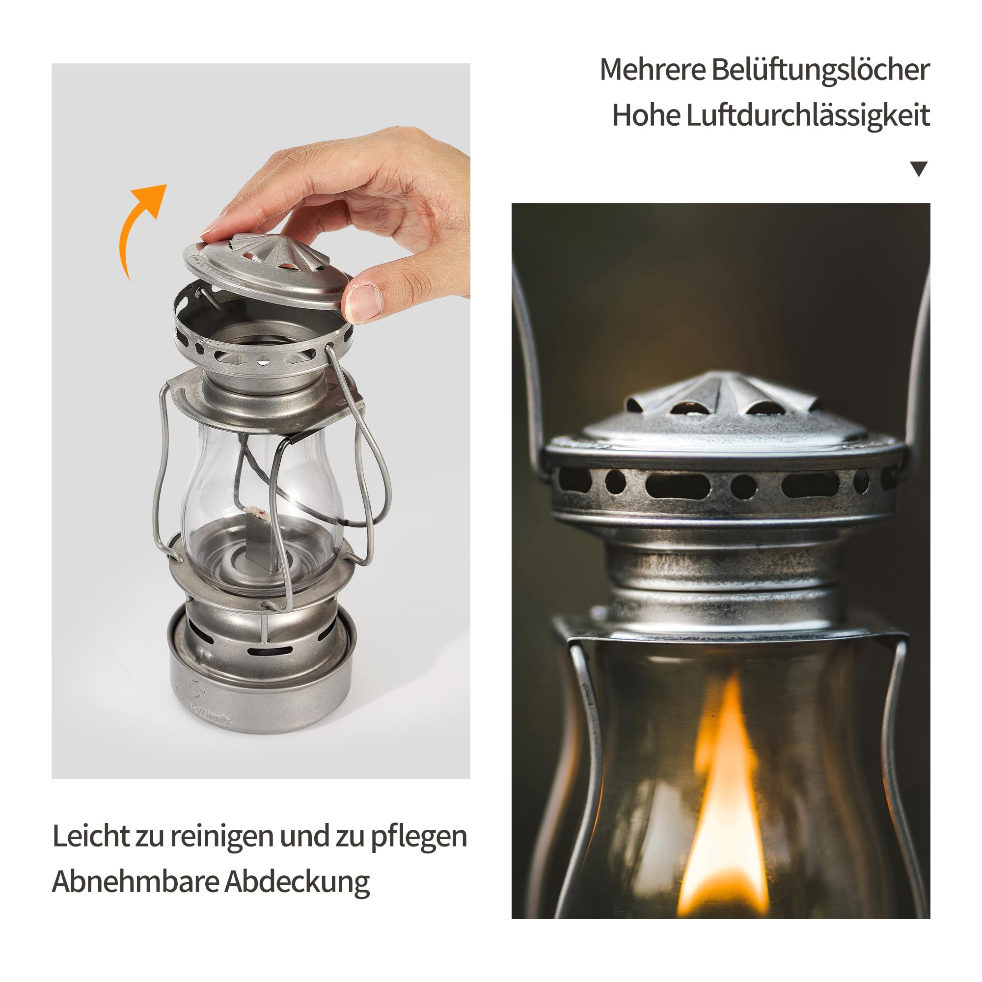 Thous Winds Petroleum Sturmlampe, Retro Petroleum Lampe Outdoor, “Dämmerung” Kerosin Laterne, Winddichte Sturmlaterne für Aktivitäten im Freien, Camping, Wandern, Picknick, Terrasse, Retro Silber