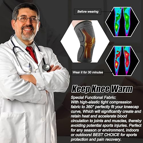 Miniatura 4 de NEENCA Paquete de 2 rodilleras, soporte de compresión de rodilla para dolor de rodilla, correr, entrenamiento, gimnasio, senderismo, artritis, ACL,