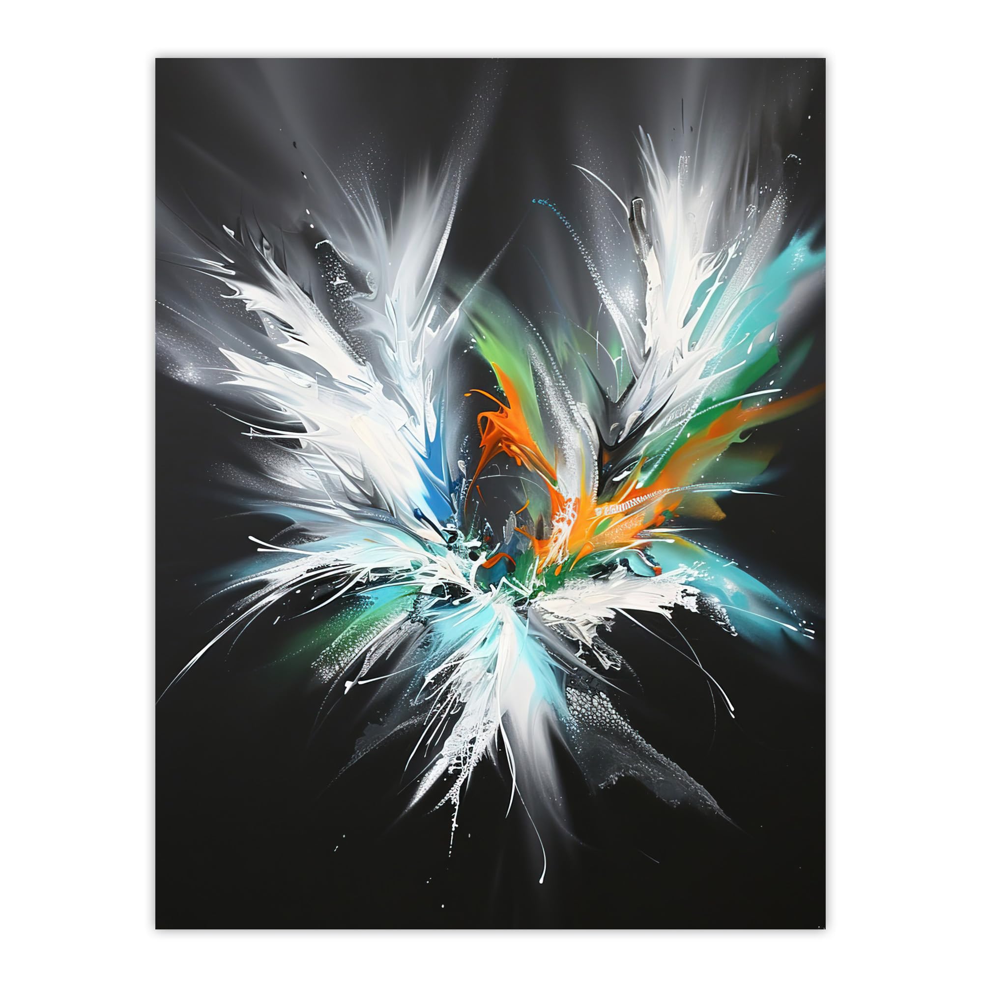 Artery8 - Poster - Abstract Modern Art Paint Splat Dark Feathers - W24 inch x H32 inch
