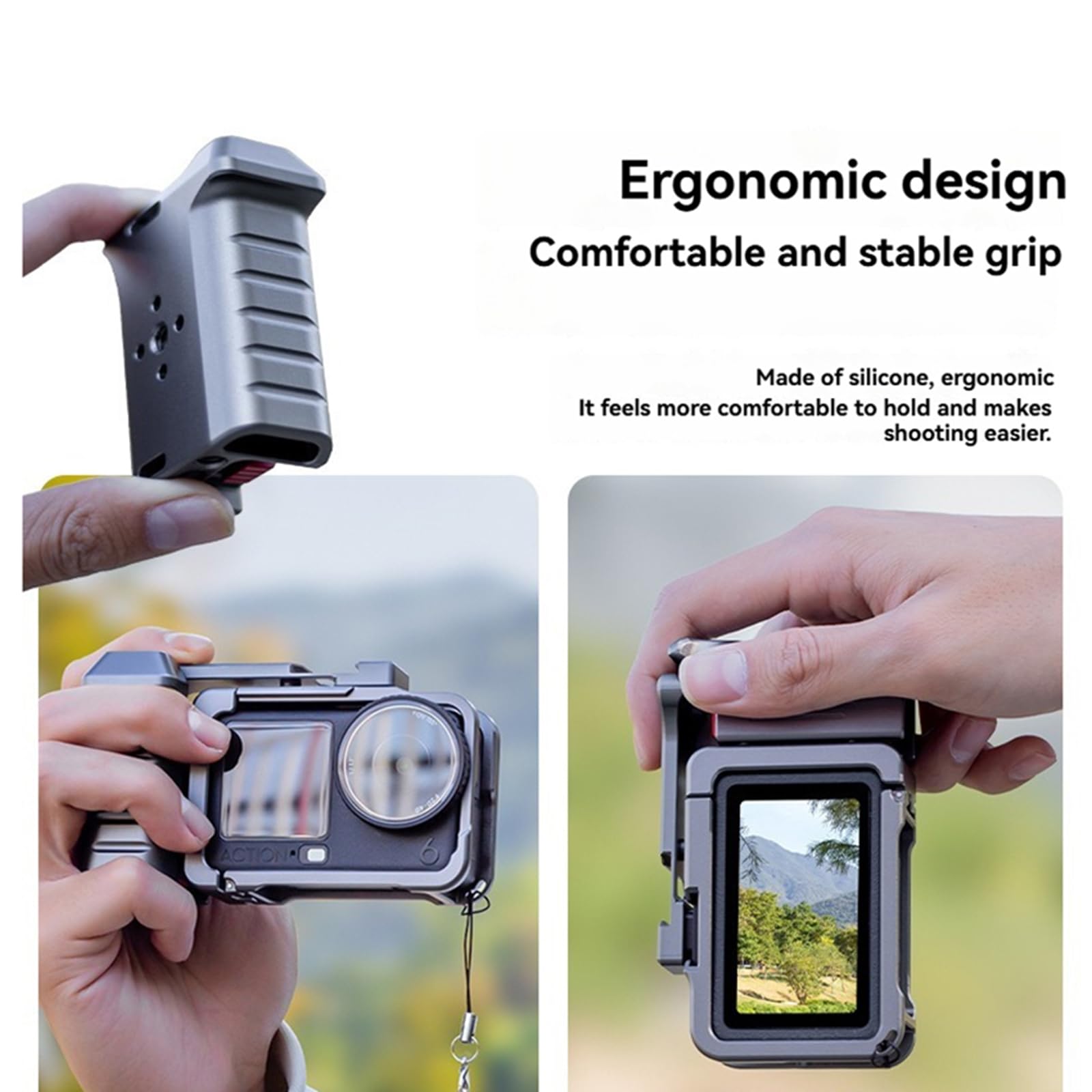 Zestaw uchwytów do fotografii ulicznej do akcesoriów do aparatu DJI Osmo Action 6, metalowa rama klatki dla królika, z uchwytem, przyciskiem migawki, zimna stopka, otwór gwintowany 1/4, pasek