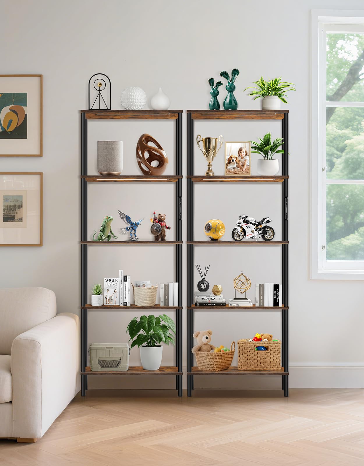 Libreria a 5 Ripiani con Luce LED, Scaffale in Legno 60 x 30 x 170 cm, Dimmerabile con Touch e Telecomando, Libreria Verticale Salvaspazio per Soggiorno, Camera da Letto, Ufficio