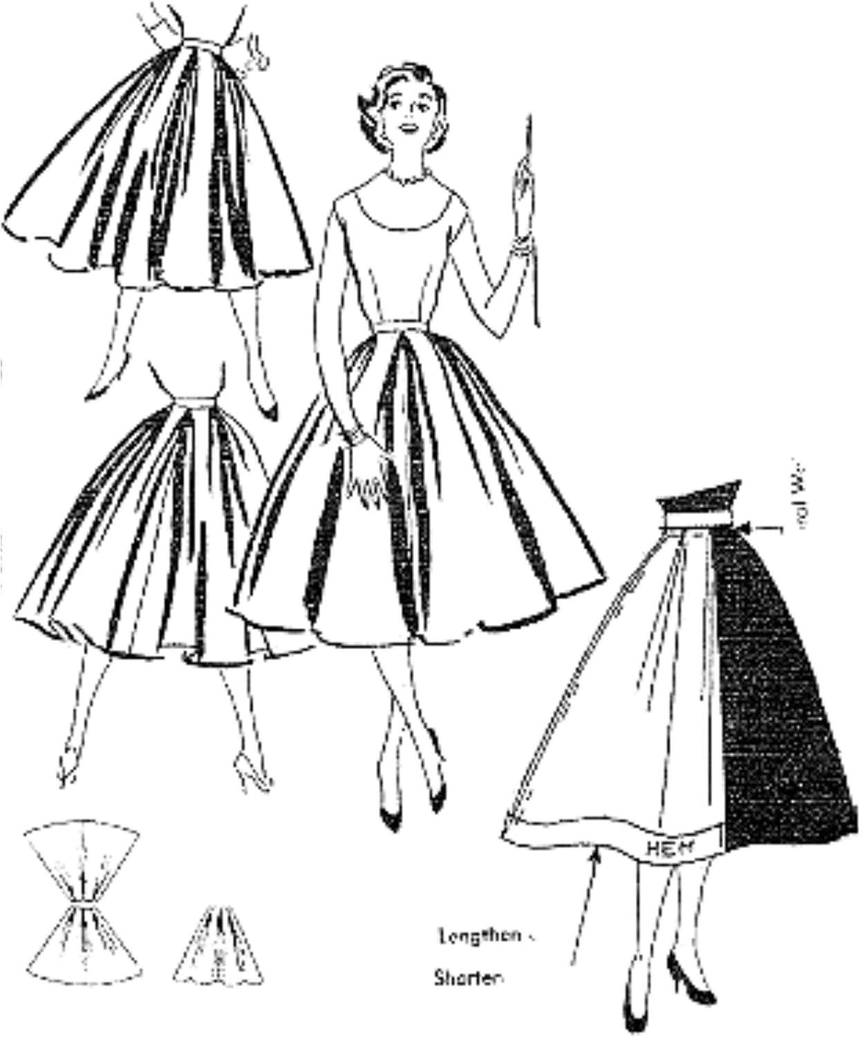 Vintage 1950s Pattern, 'Easy to Sew' Rockabilly Full Circle Skirt Black and White B801726 B801726