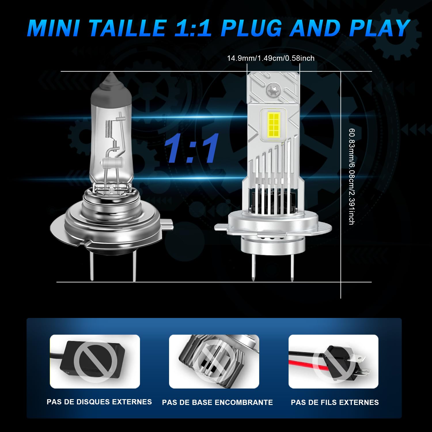 Ampoule H7 LED Phare 30000LM 120W 500% Lumière 6500K Blanc Cooling Fan, 1:1 Remplace Lampes Halogènes et Xénon, Lampe LED H7 pour Feux de Croisement/Route et Antibrouillard Voiture, 2Pcs