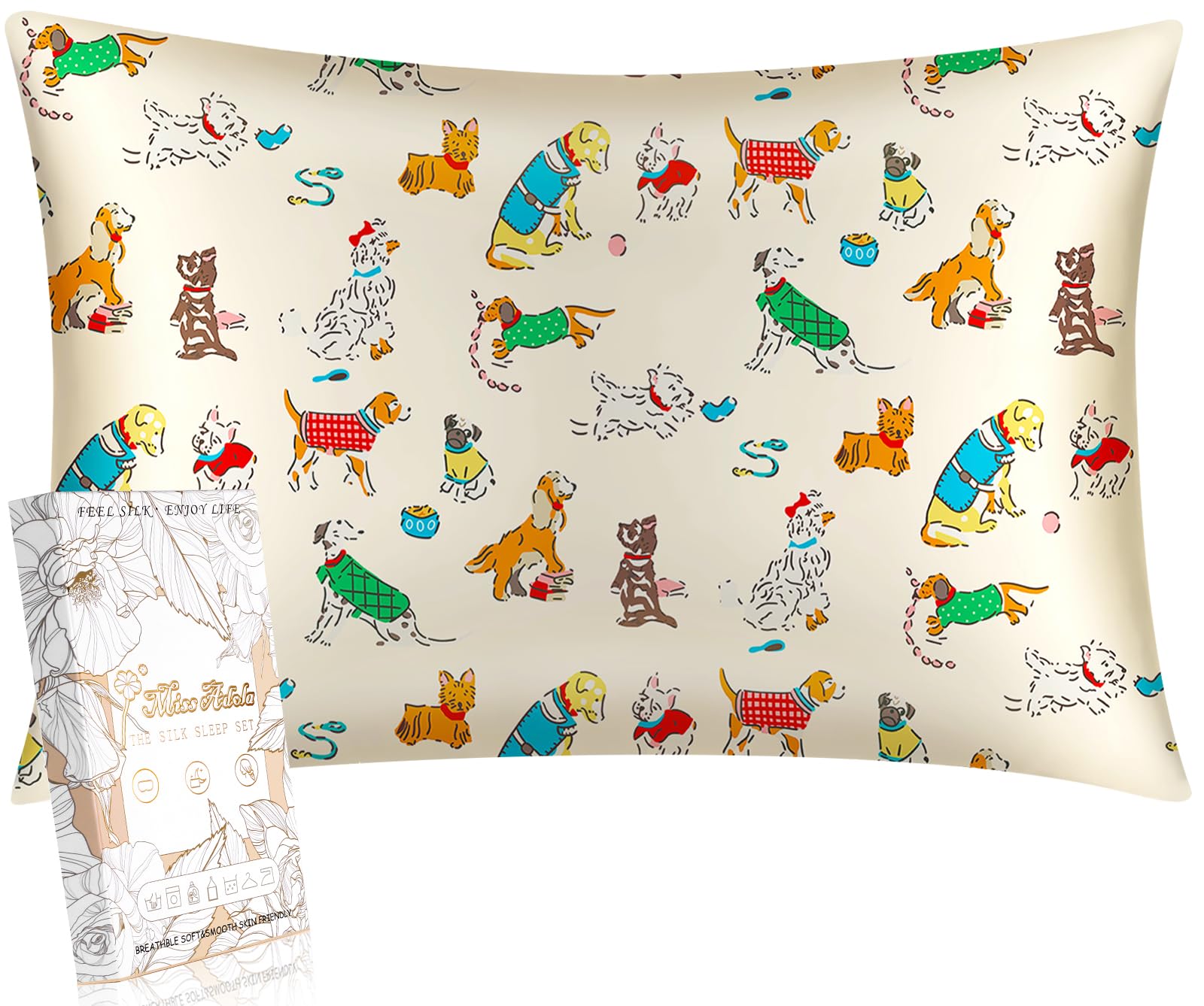 Miss Adola Soft Kids Silk Pillowcase, 30x20 Inch, Cartoon Puppy