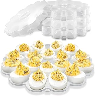 Shop Square Deviled Eggs Carrier with Lid - (3 Pack) 18 Slot Deviled Egg Tray with Lid for Party, Easter, Thanksgiving - Reusable Deviled Egg Platter with Secure Lid
