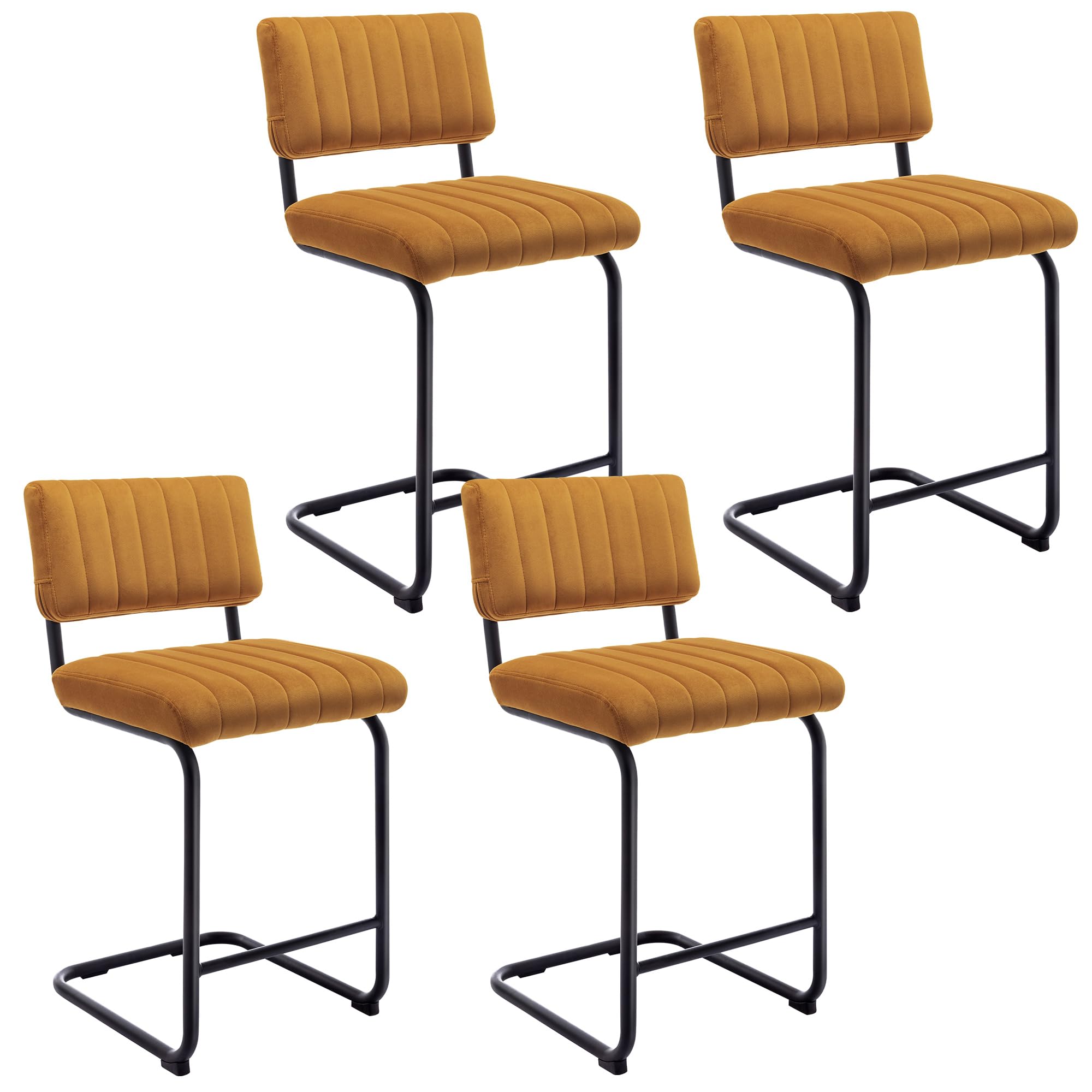 ONEVOG 24 Inch Counter Height Bar Stools Set of 4, Upholstered Mid-Century Modern Cantilever Chairs for Kitchen Island, Armless Velvet Fabric