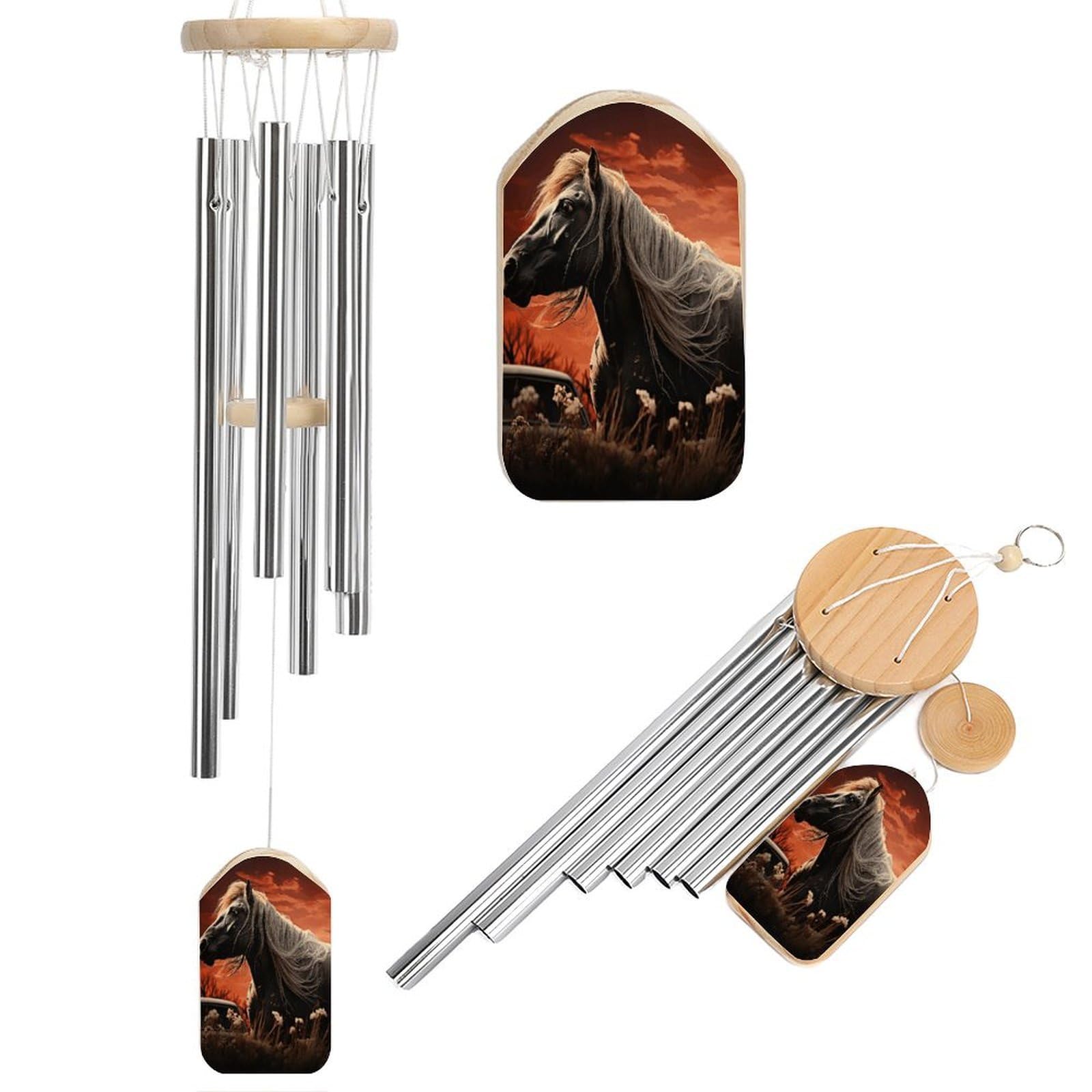 Romantic Mustang Wind Chime-Outdoor-Garden Decors. Aluminium Wind Chimes to Melodic Tones .Memorial Wind Chime for Garden Yard Porch, Good Gifts for Women Mom Grandma Wife.