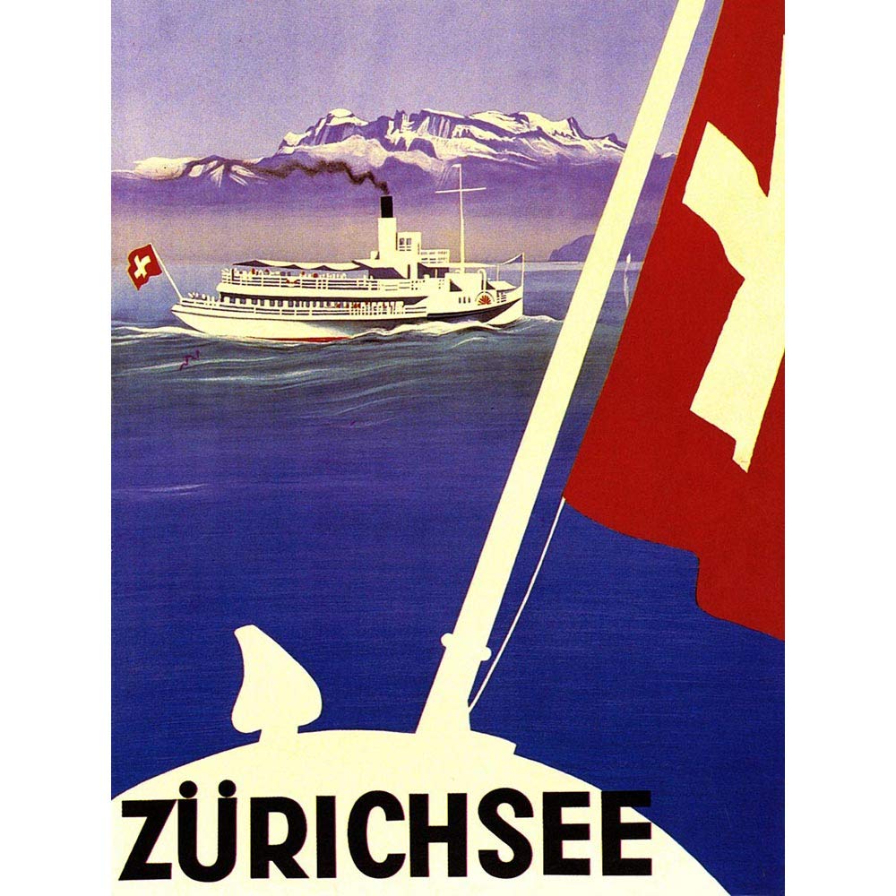 Wee Blue Coo Travel Lake Zurich Switzerland Boat Alpine Mountain Flag Art Print Poster Wall Decor 12X16 Inch