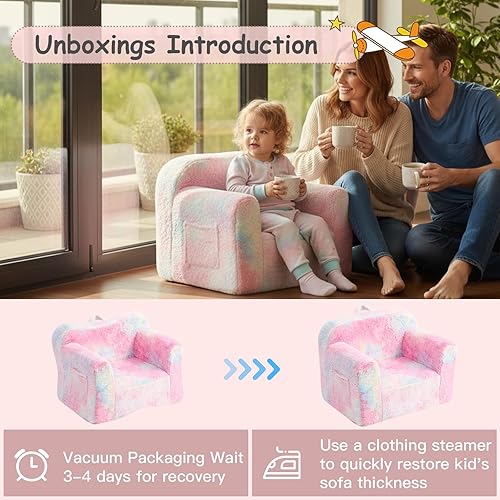 Miniatura 122 de Tiita Silla para niños, cómodo sofá plegable para niños, sofá ligero para niños con asa de transporte y bolsillos laterales, reposabrazos de espuma