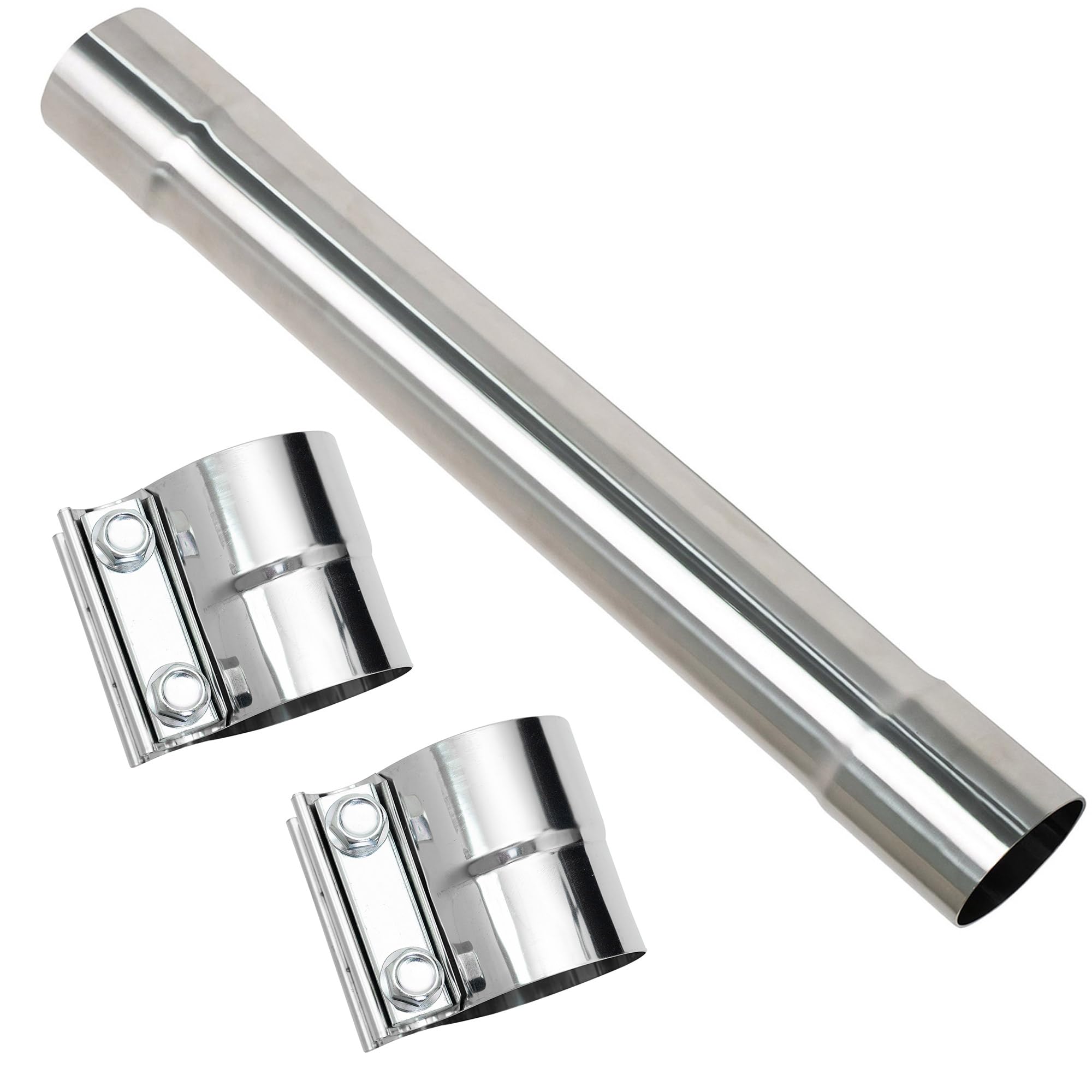 Photo 1 of 2.5 Inch Exhaust Pipe T304 Stainless Steel Exhaust Straight Tubing,Tailpipe 2 1/2"ID Length17.3",2.5"Exhaust Clamp 2ps, Butt Joint Band Sleeve Coupler,Universal Connector Adapter Tubo