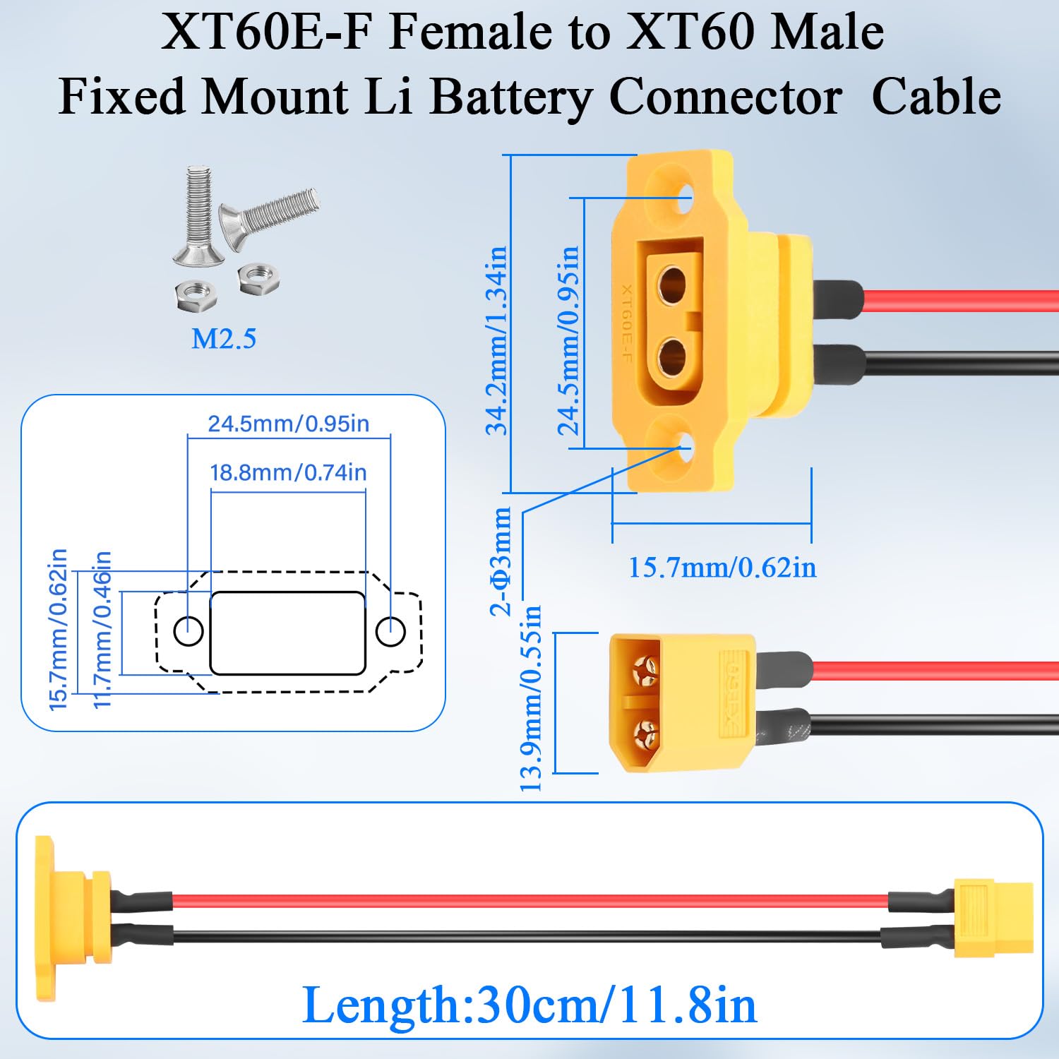 QIANRENON XT60 Feste Montage-Buchse – Vergoldet, 35A, Mit Staubkappe Für RC-Modelle & Drohnen (2 Stück)