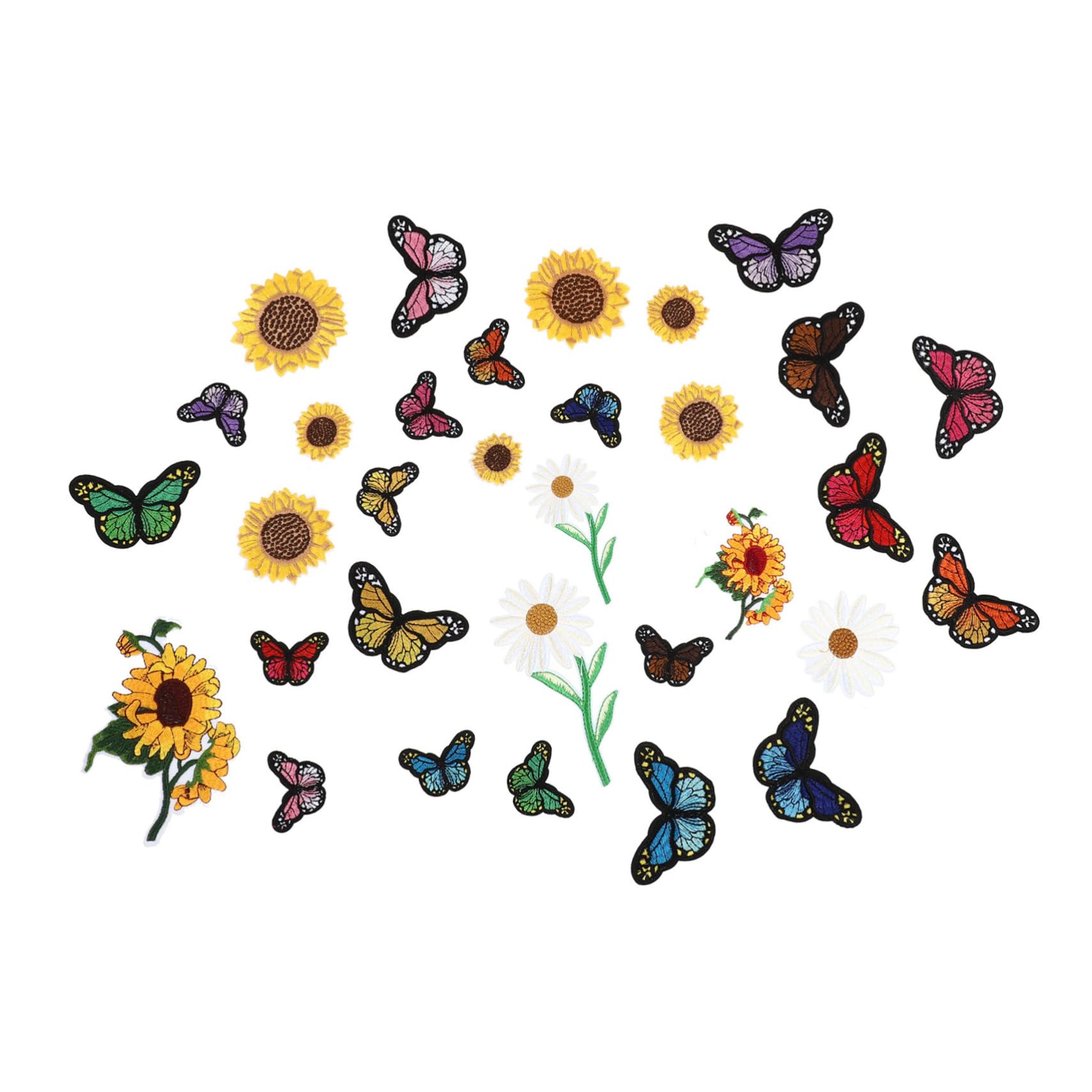 SHINEOFI 99stücke Teiliges Von Sonnenblumen Und Schmetterlings-patches Aufbügelbare Bestickte Applikationen Für Jeans Taschen Hüte Und Bekleidung Zum Dekorieren Und Reparieren