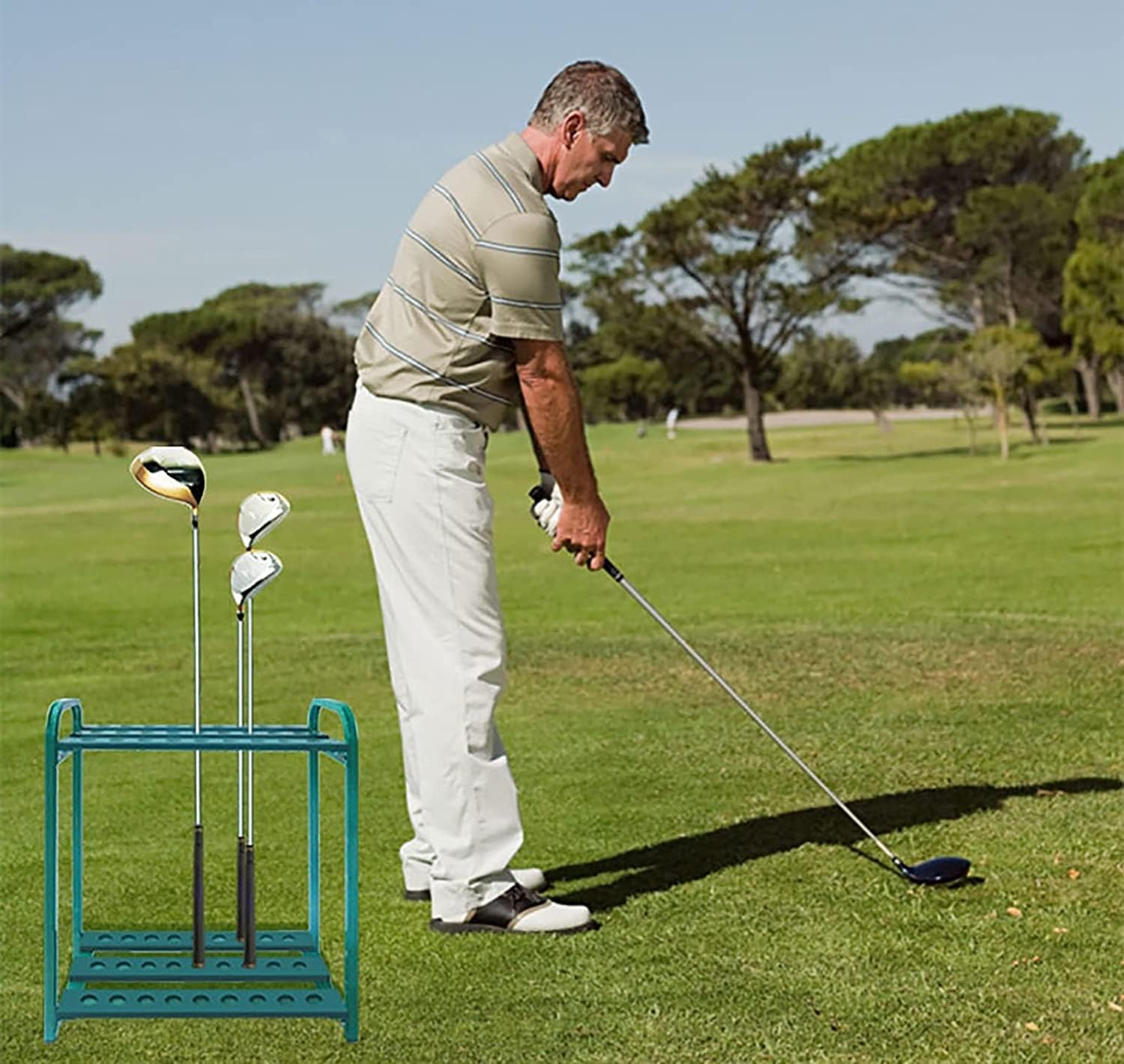 27-Hole Golf Club Organizers Stand Rack Outdoor, Metal Golf Club Storage Holder-Green, for Golf Driving Range