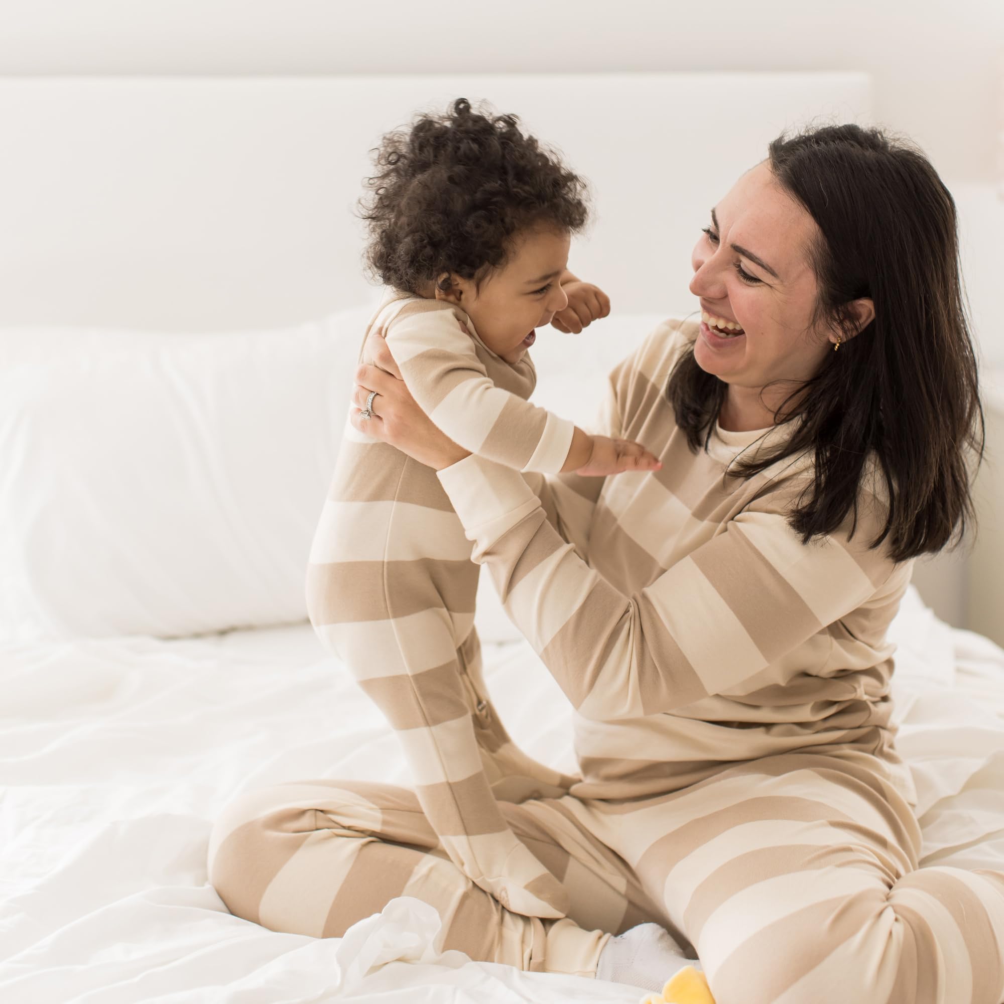 Burt's Bees Baby Pijama de algodón orgánico para mujer, conjunto de pijama de rayas de rugby Mommy & Me