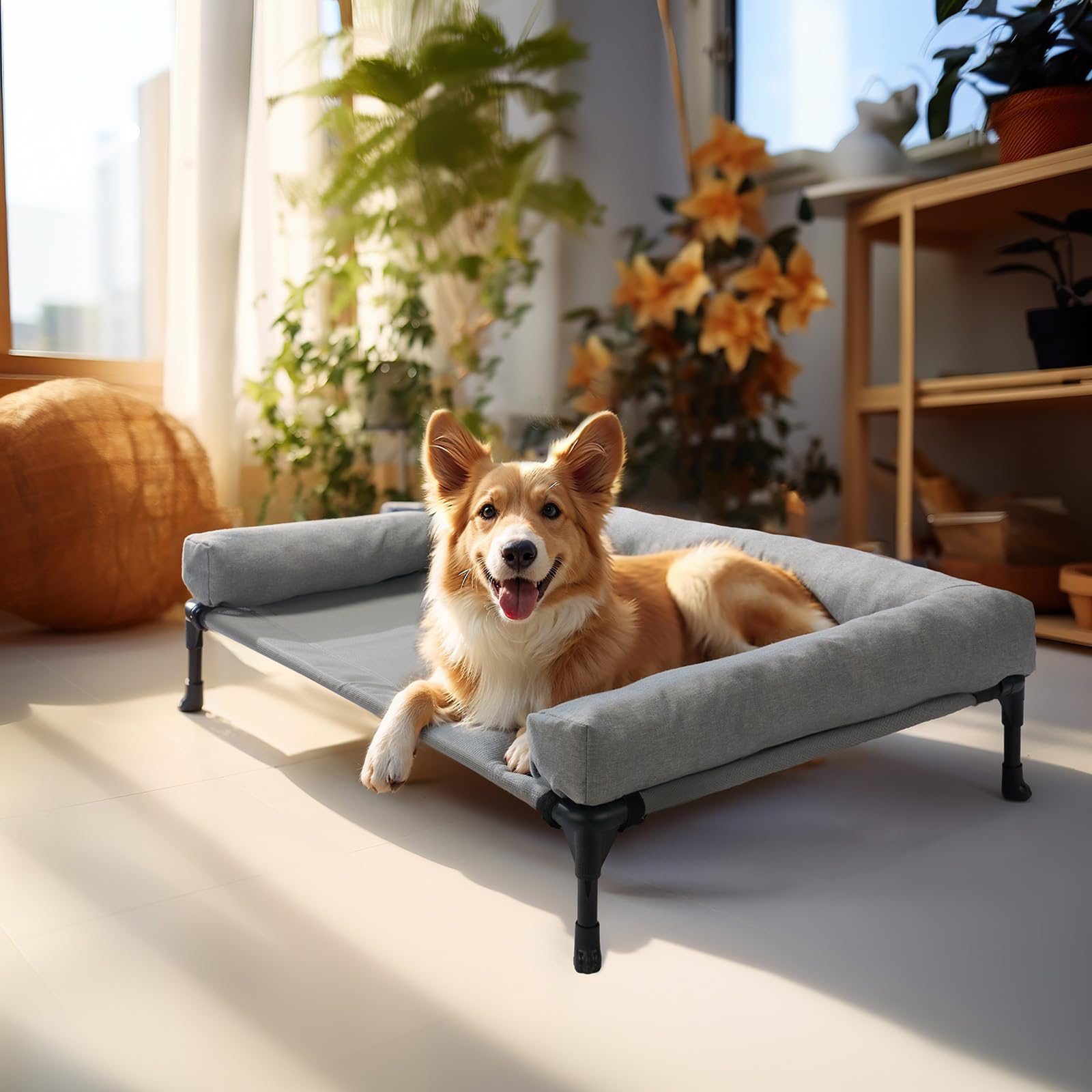 Veehoo Cooling Elevated Dog Bed with Removable Bolster, Soft Pillow Dog