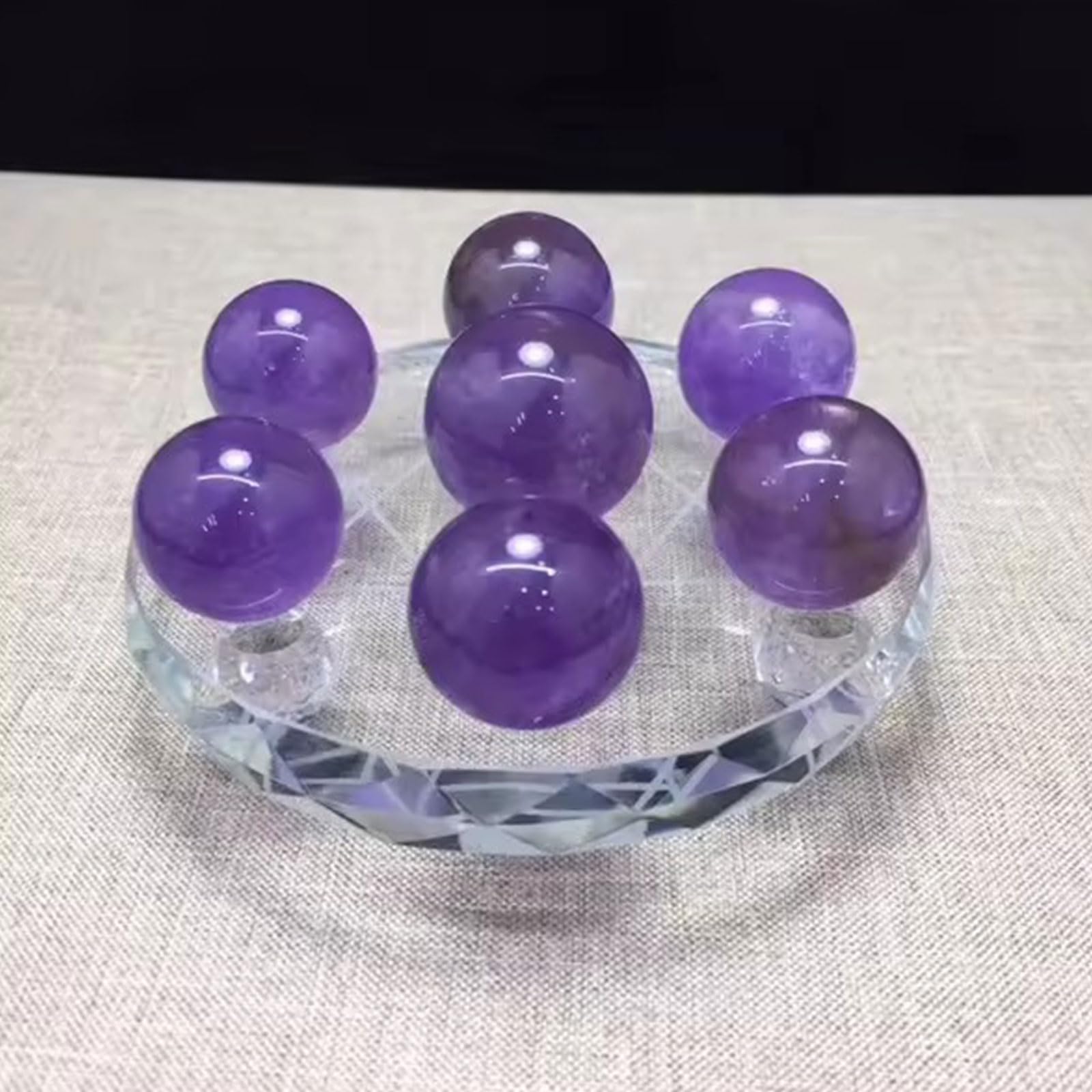 Set de 7 esferas de Amatista con Soporte | 7 esferas de amatista natural/Soporte acrílico/Sanación de chakras/Reiki y meditación/Decoración/Regalo