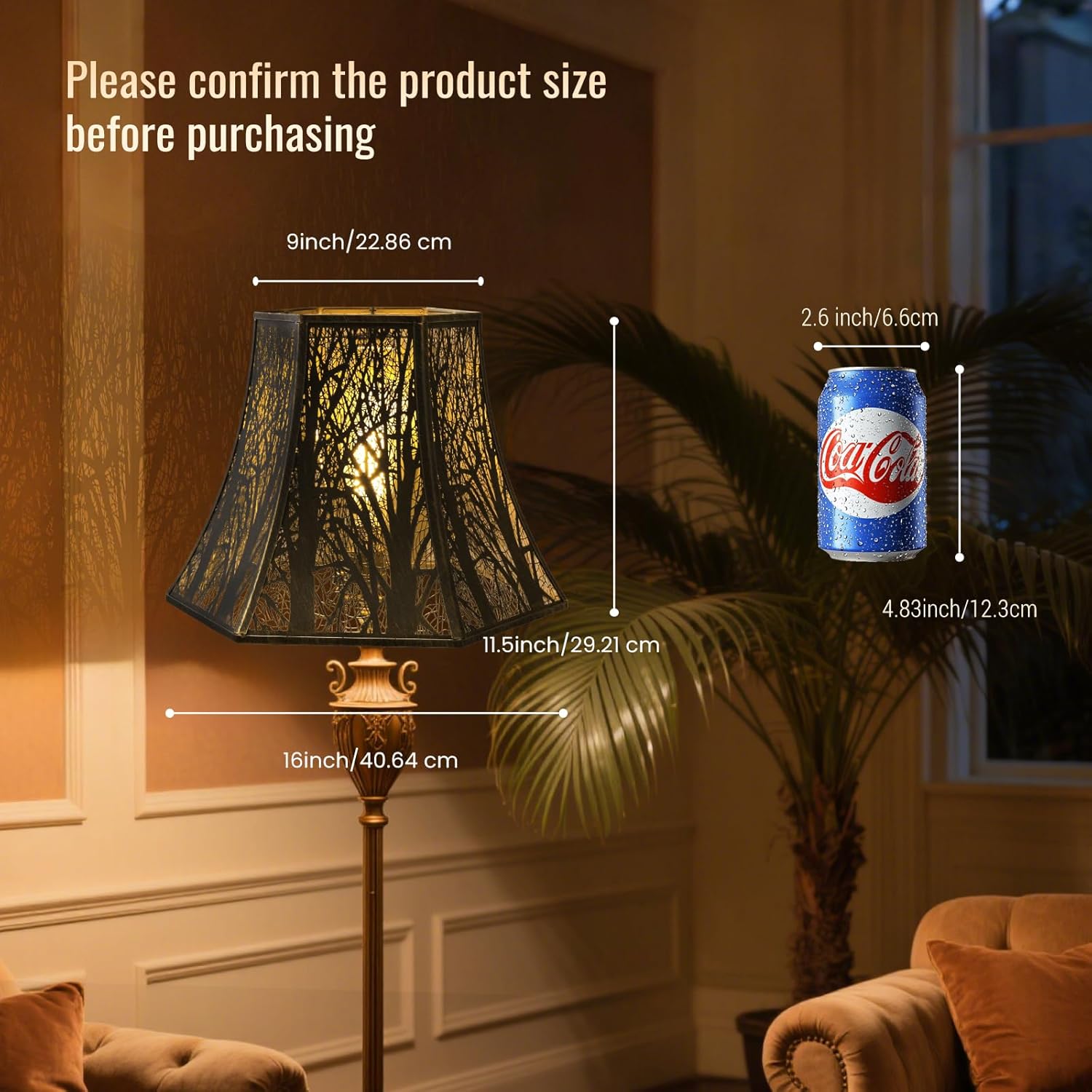 Lampshade Bell Lamp Shade, Metal 9" Top x 16" Bottom x 11.5" High (Spider) Antique Bronze Gold Large Lamp Shades for Table&Floor Lamps in Living Room and Reading Room, Etched Lampshades Replacement