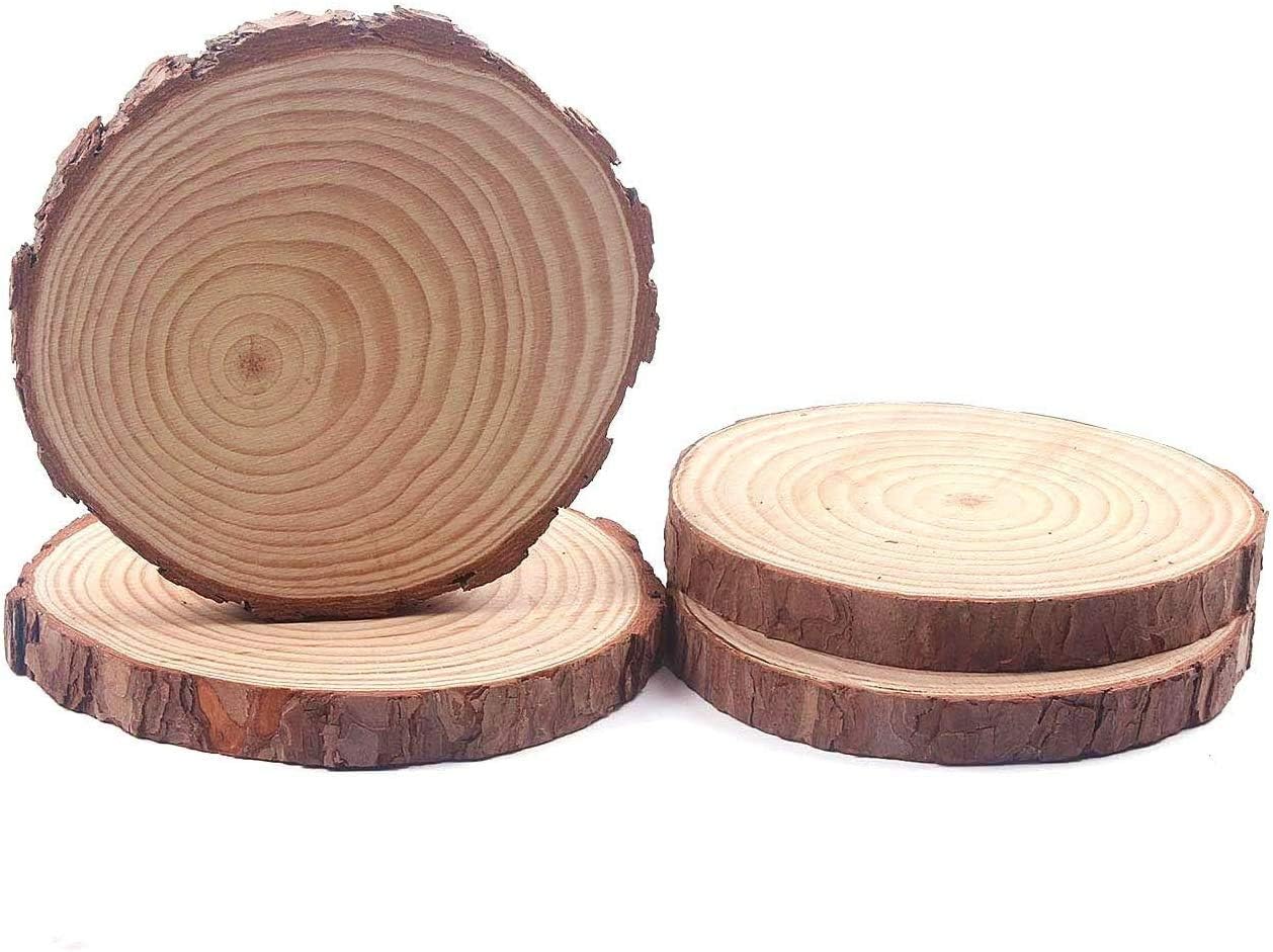 Natural Wood Slices, Round Pinewood Slabs, 6 to 7 inch, Rustic Tree Bark Slice, Weathered Log Disc, Outdoor Country Barn Wedding Table Centerpiece(6 Pack)