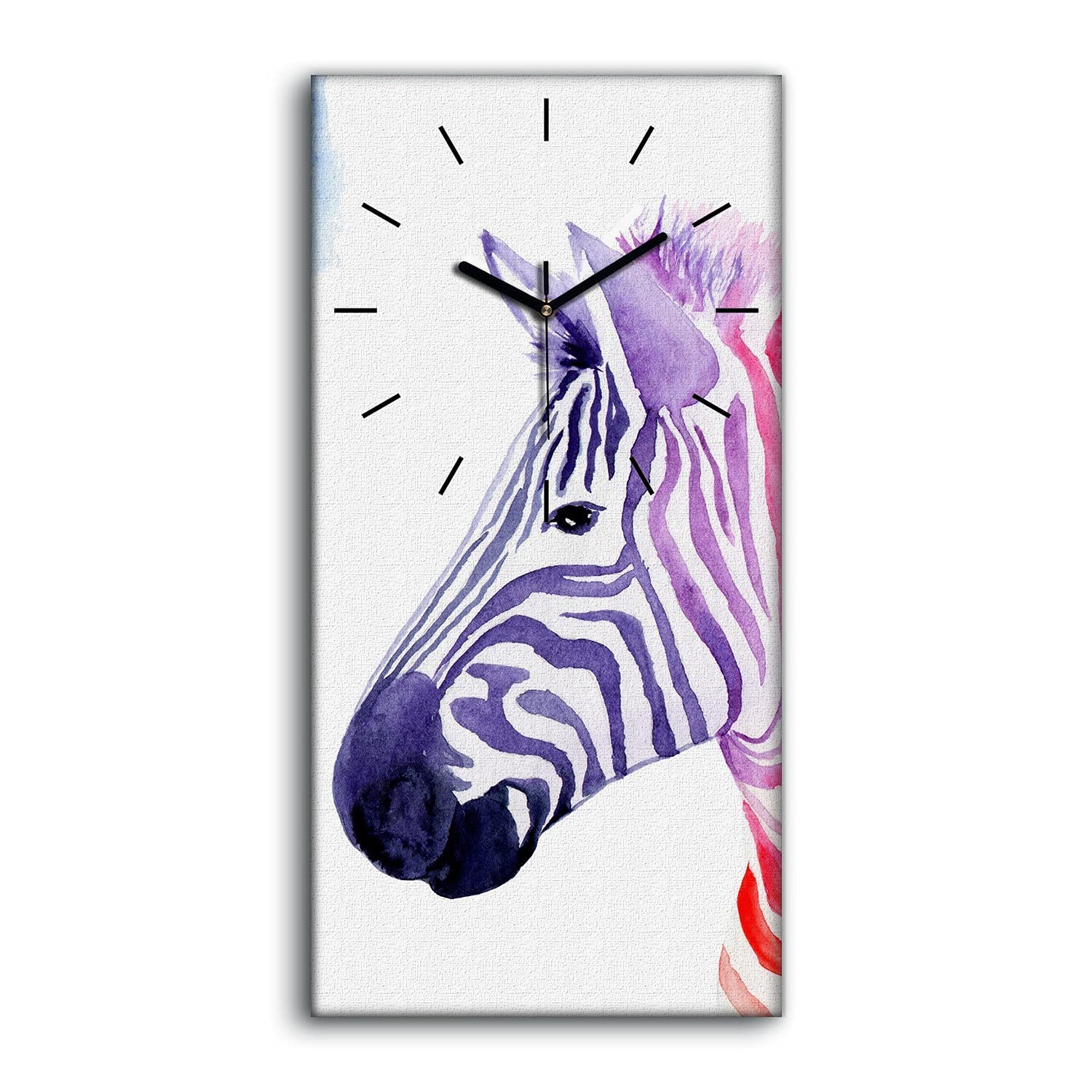 Horloge Murale Toile 30x60cm Art Moderne : Tableau Silencieux Zèbres Multicolores