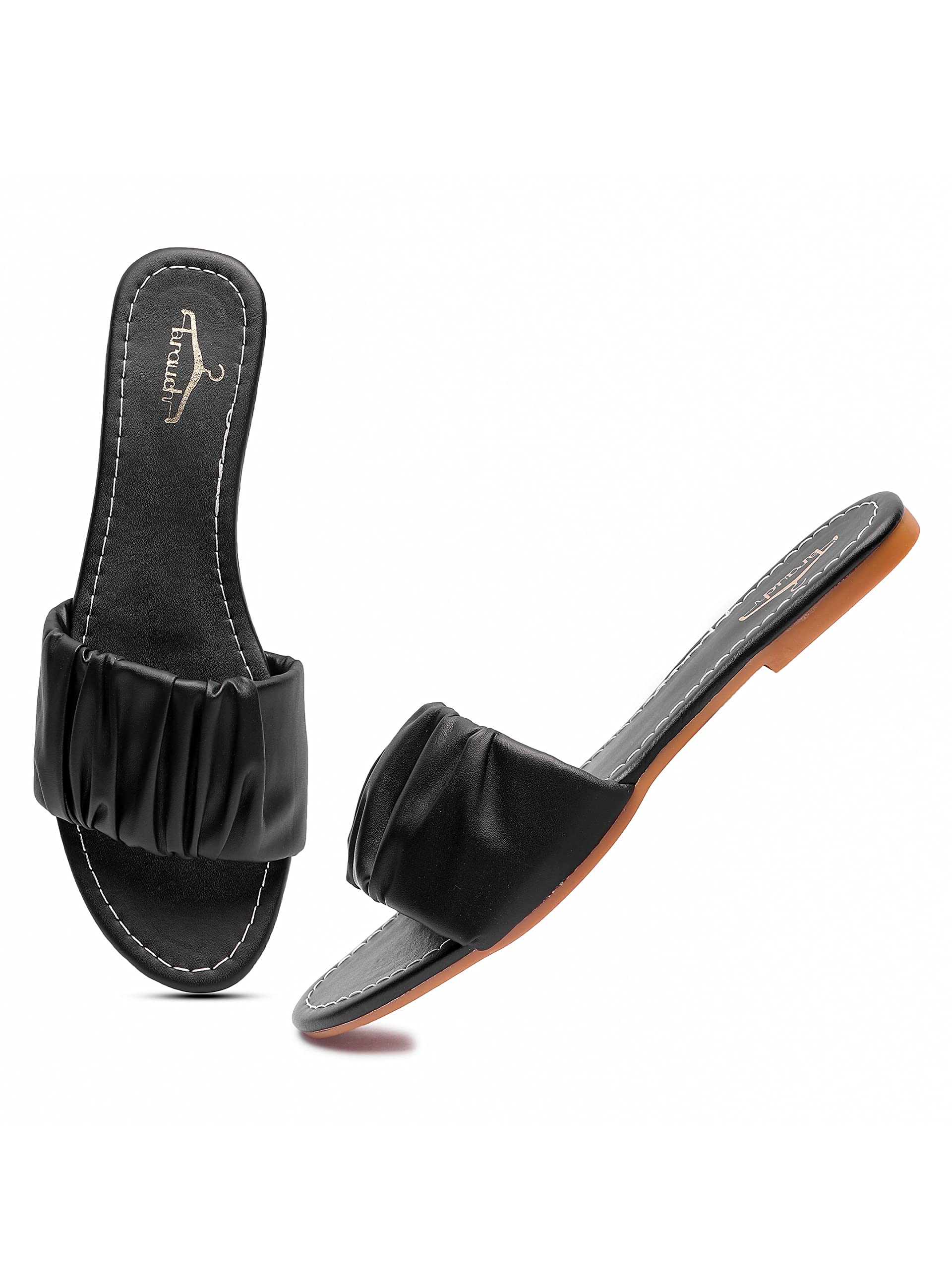 brauch Stylish Black Trendy Pleated Flats Sandal For Girls Women (B09Q1GFXNY) Amazon Price History, Amazon Price Tracker