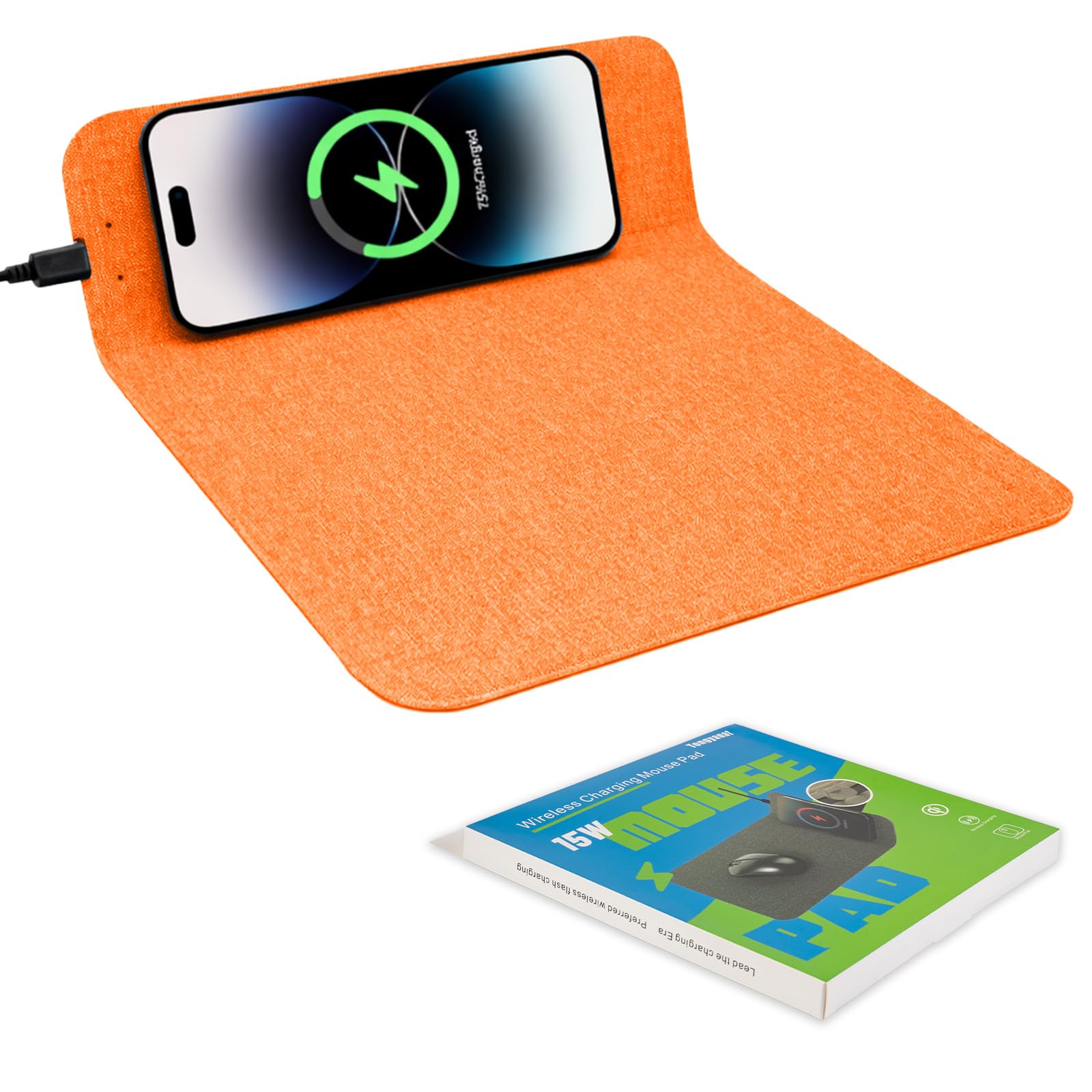 Tappetino per mouse con ricarica wireless veloce, 15 W, tappetino per scrivania da ufficio con superficie ultra liscia base in gomma antiscivolo, tappetino per mouse impermeabile per computer/ufficio