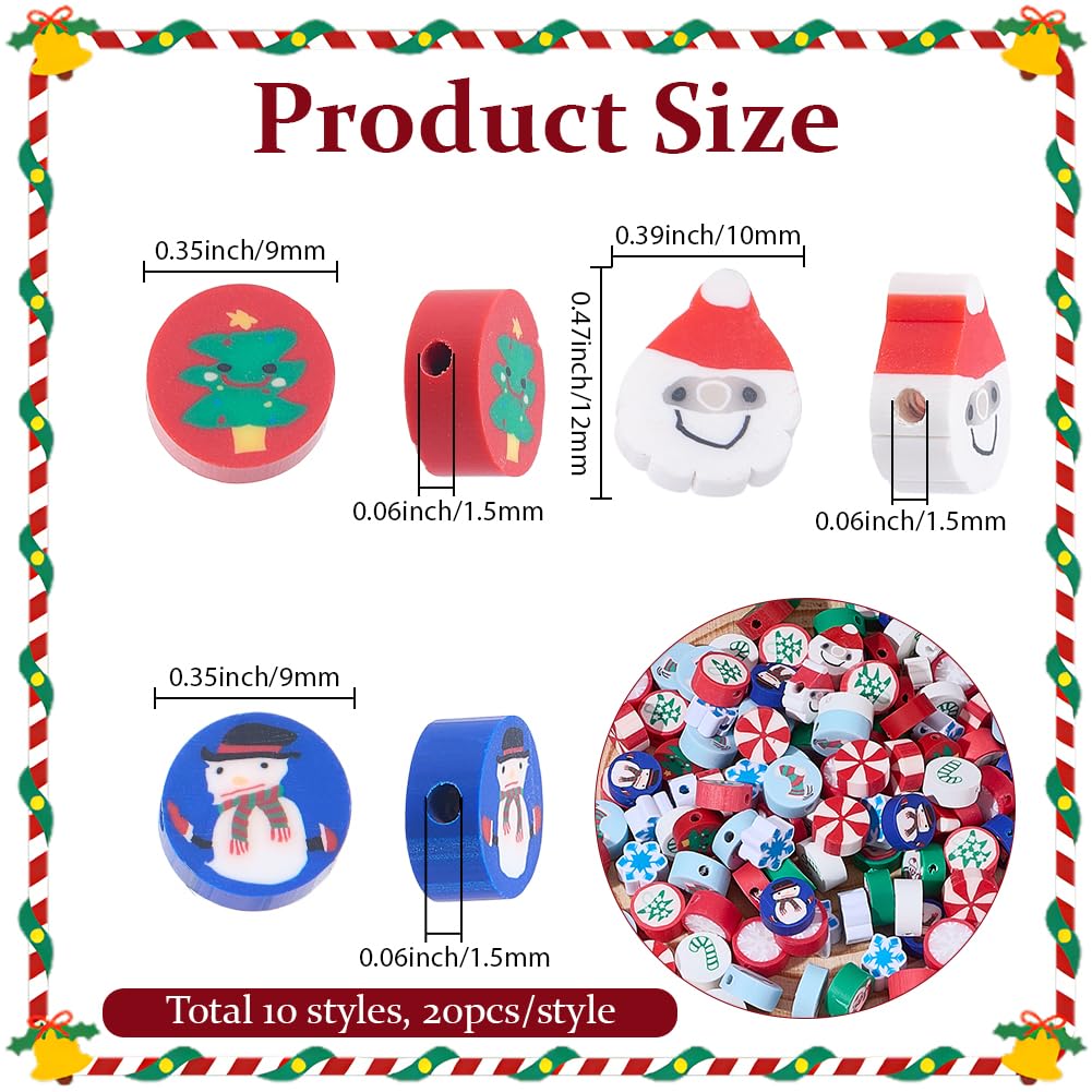 SUNNYCLUE 1 Box 200pcs 10 Styles Christmas Clay Beads Red and Green Clay Beads Mixed Snowflake Santa Claus Snowman Tree Polymer Clay Assorted Heishi Spacers for Jewellery Making Bracelets Necklaces - Image 2
