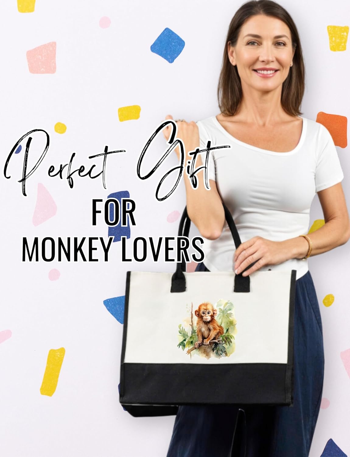 InnoBeta Monkey Gifts for Women Canvas Tote Bag, Tote with Top Zipper Closure and Shoulder Strap for Birthday, Mother's Day, Christmas - Image 4