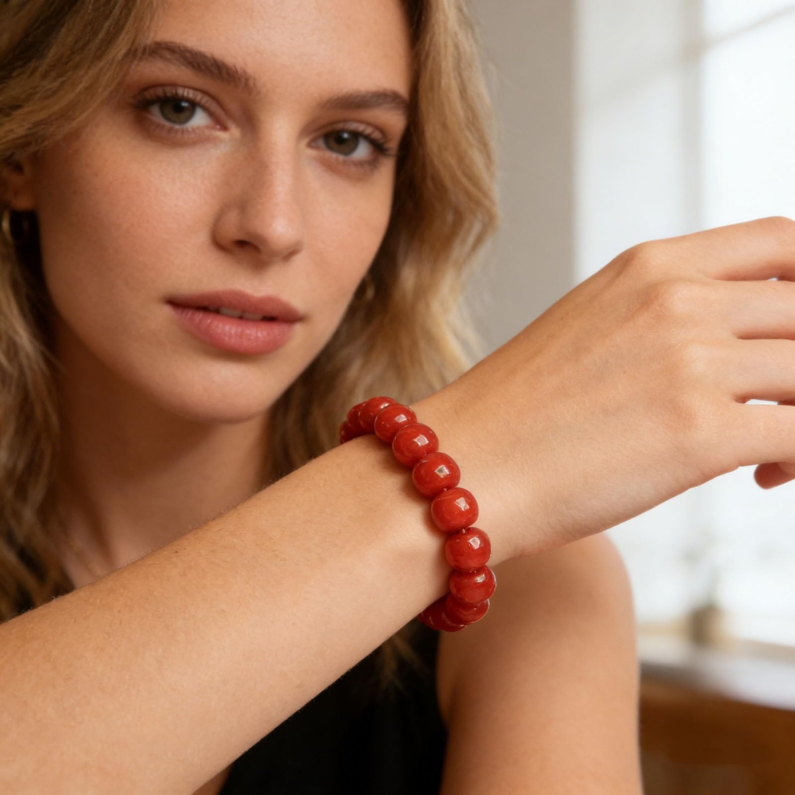 Bracciale in Agata Nanhong - Perline Naturali di Pietre preziose Rosse Cinesi per energia ed Equilibrio, Gioielli in Cristallo Elasticizzato Fatti a Mano per Donne e Uomini,8MM