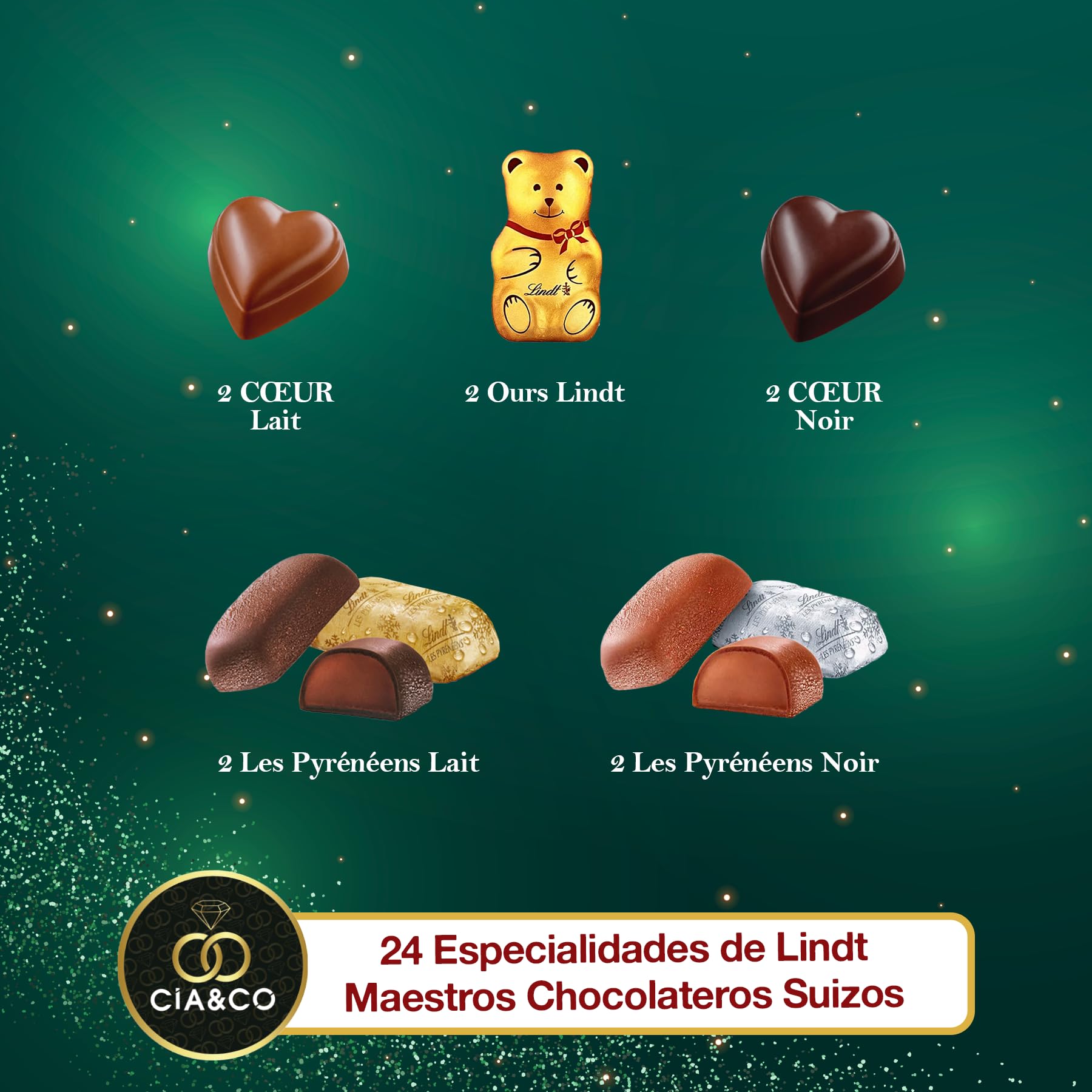 Calendrier de l’Avent LINDT 2025 Arbre de Noël · 24 Chocolats Suisses Lindor & Excellence · Assortiment Gourmet avec Ours, Cœurs & Pralinés · Carte Personnalisable Cia&Co 221 g · Cadeau de Noël Élégan