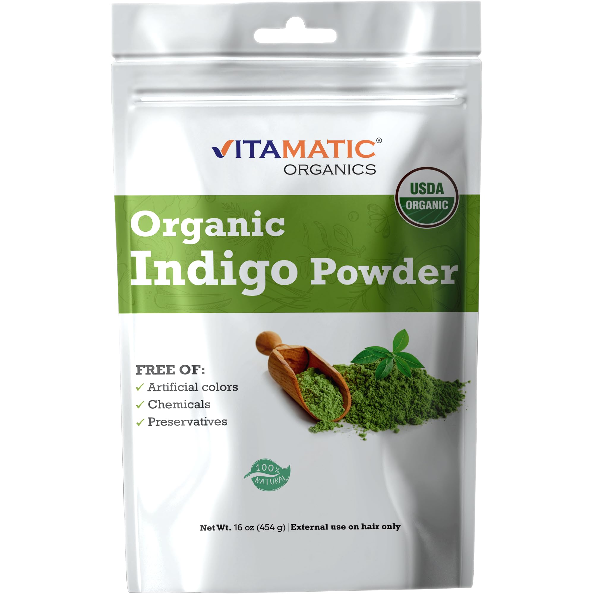 Vitamatic Certified USDA Organic Indigo Powder – 1 lb (16 oz) Chemical-Free Alternative to Synthetic Dyes