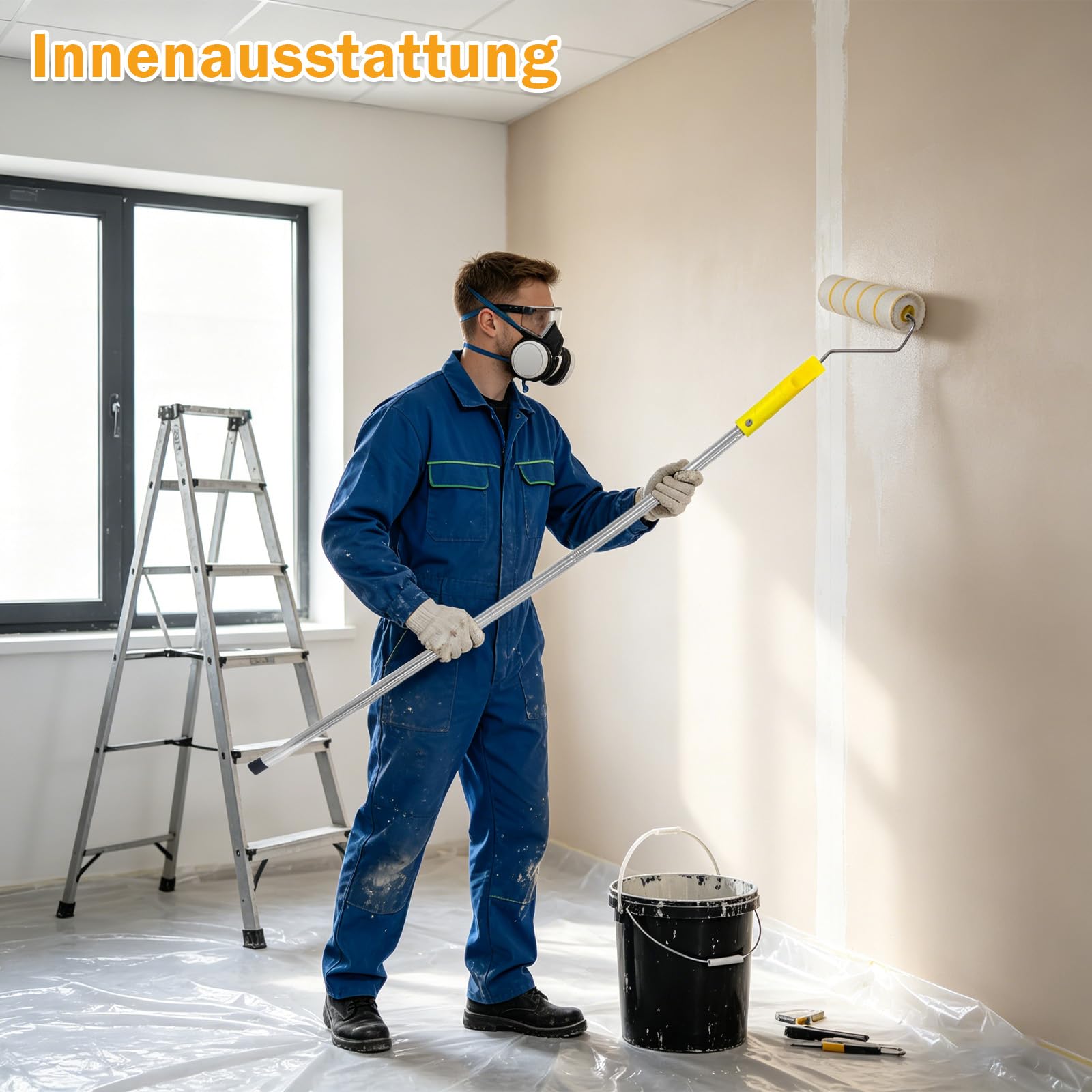 Set di rulli per pittura con asta telescopica, set da 18 pezzi, rullo e vaschette, rullo in fibra ultrafine per dipingere pareti, soffitti, porte