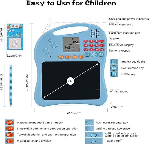 Miniatura 2 de Juguetes educativos de aprendizaje para niños con juegos de matemáticas, tarjetas flash parlantes y tableta de dibujo para escribir, terapia