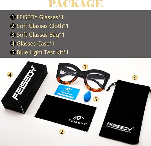 Miniatura 6 de FEISEDY Gafas de lectura retro de gran tamaño con bloqueo de luz azul ojo de gato, marco grueso, antirreflejos, lectores digitales antifatiga ocular