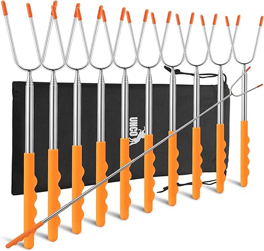 UNCO Marshmallow Roasting Sticks - 10 Pack, 45" Extendable Stainless Steel Campfire & Fire Pit Sticks for Marshmallows & Hot Dogs
