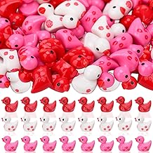 120 Pcs Valentines Mini Ducks,Valentine's Day Resin Mini Ducks,Tiny Ducks With Rose Heart for Dollhouse Micro Garden Landscape Decoration Craft Party Favors Toys