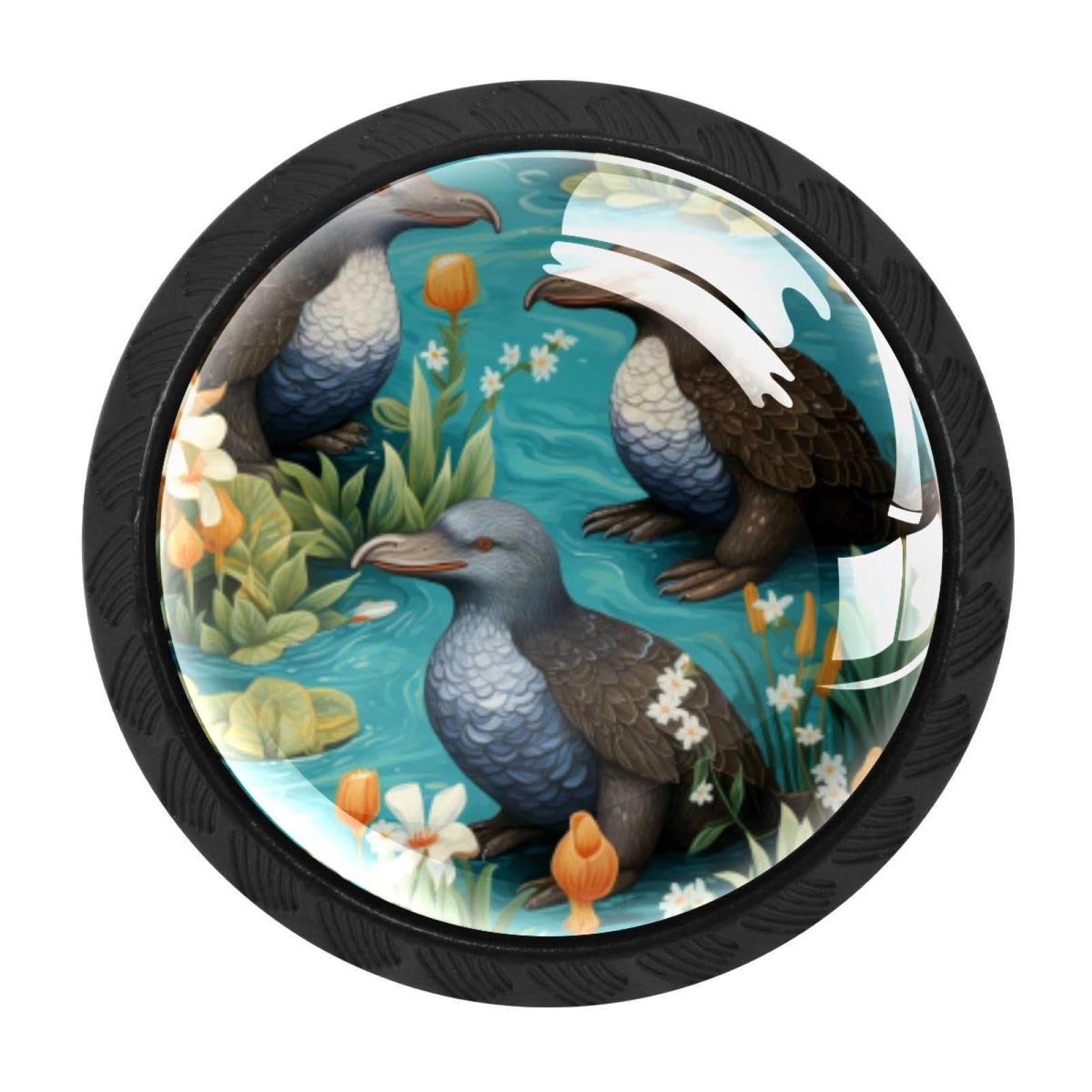 CHENZZZZ Platypus Duckbill Drawer Knobs 4 Pack Crystal Dresser Knobs 35mm Glass Cabinet Knobs for Home Office Bathroom